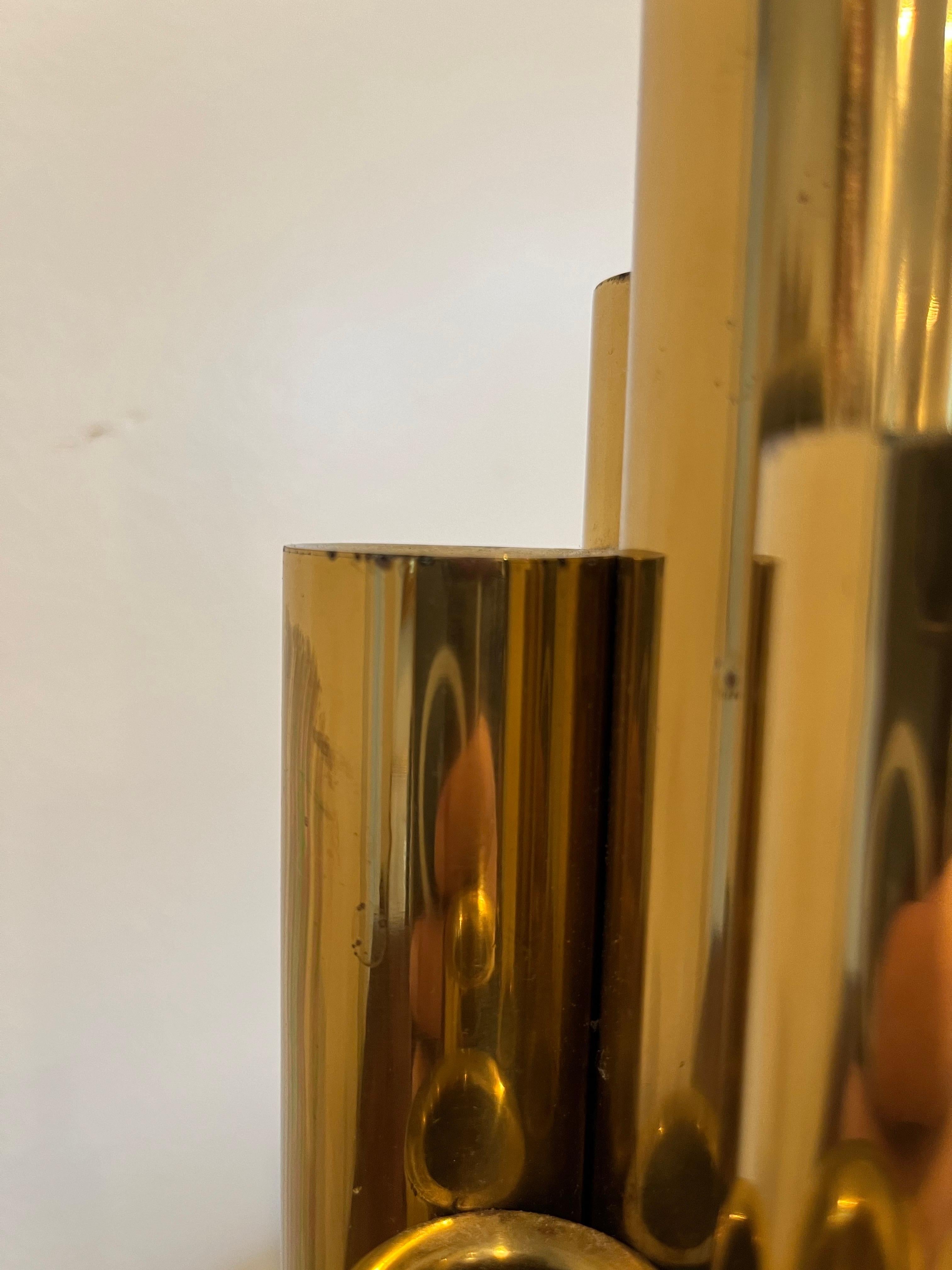 Mid-Century Modern Gio Ponti Style Modernist Brass Stacked Tubular Candlestick For Sale