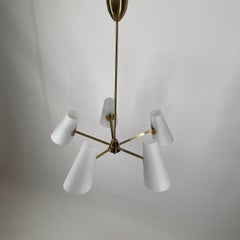 Gio Ponti Style Opal Glass Chandelier, Italy, 1950s