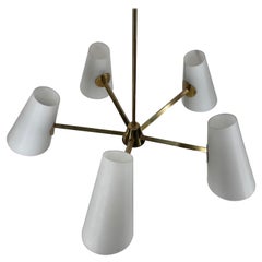 Gio Ponti Style Opal Glass Chandelier, Italy, 1950s