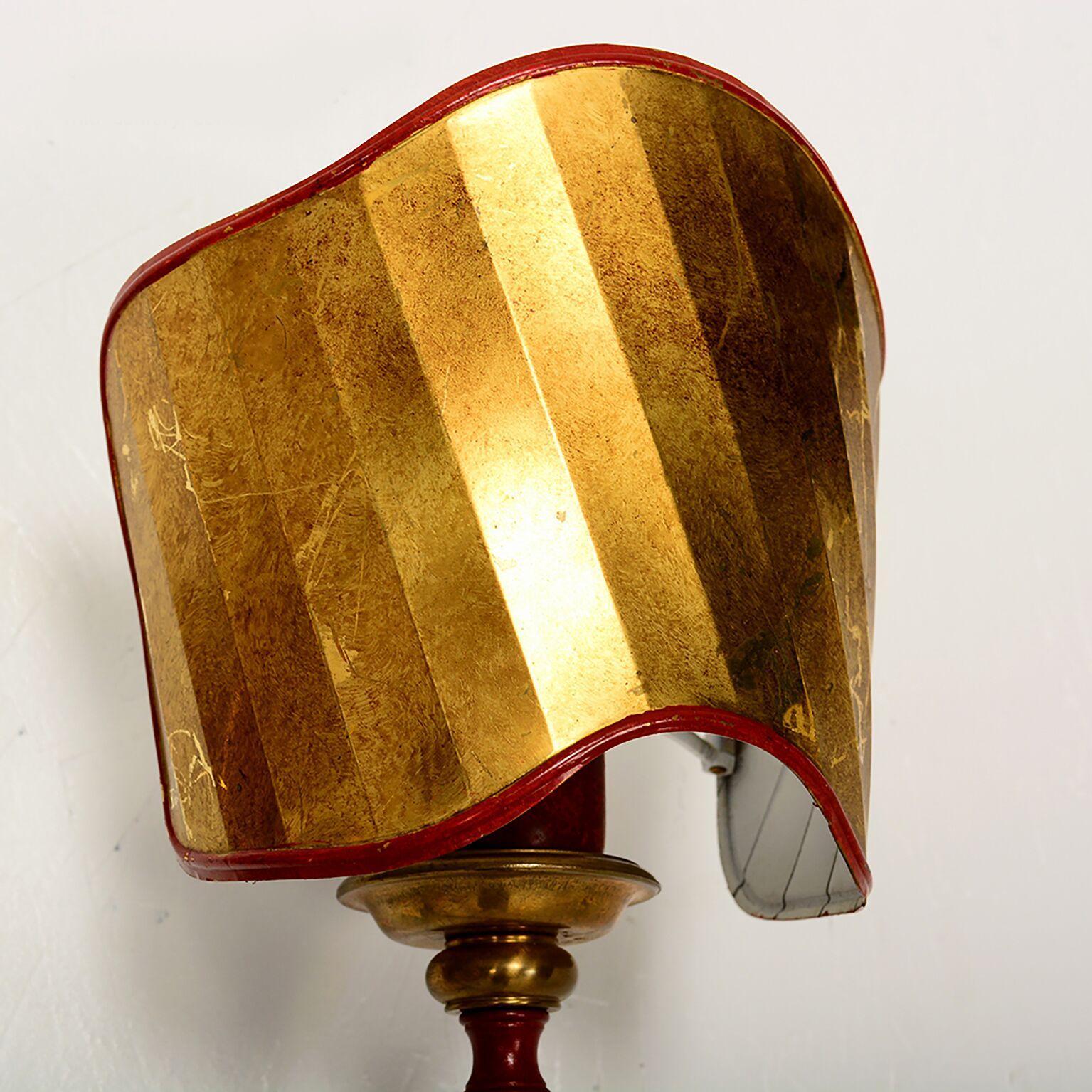 Beaux Arts Gio Ponti Style Pair of Italian Wall Sconces with Brass Shield 1980s