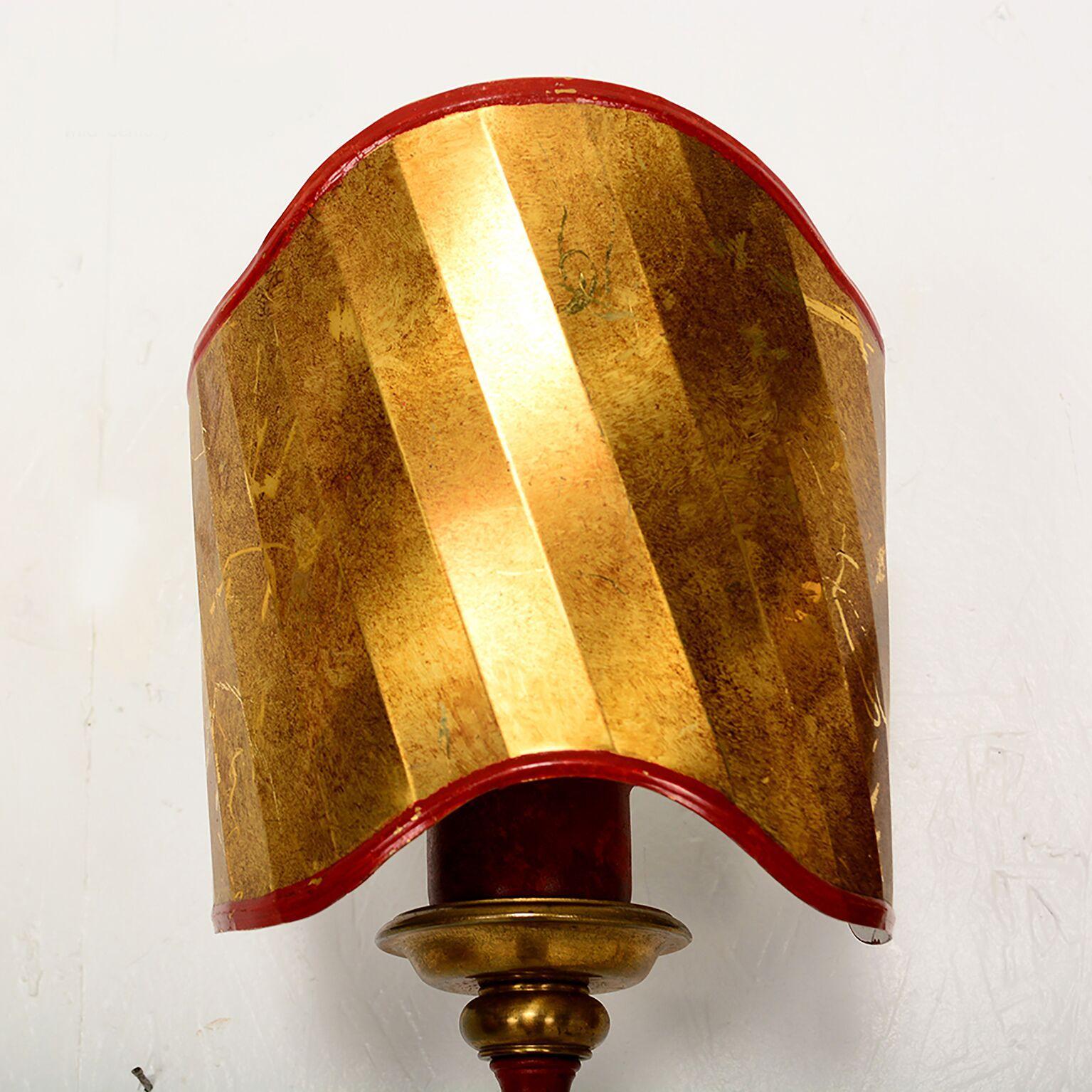 Gio Ponti Style Pair of Italian Wall Sconces with Brass Shield 1980s 1