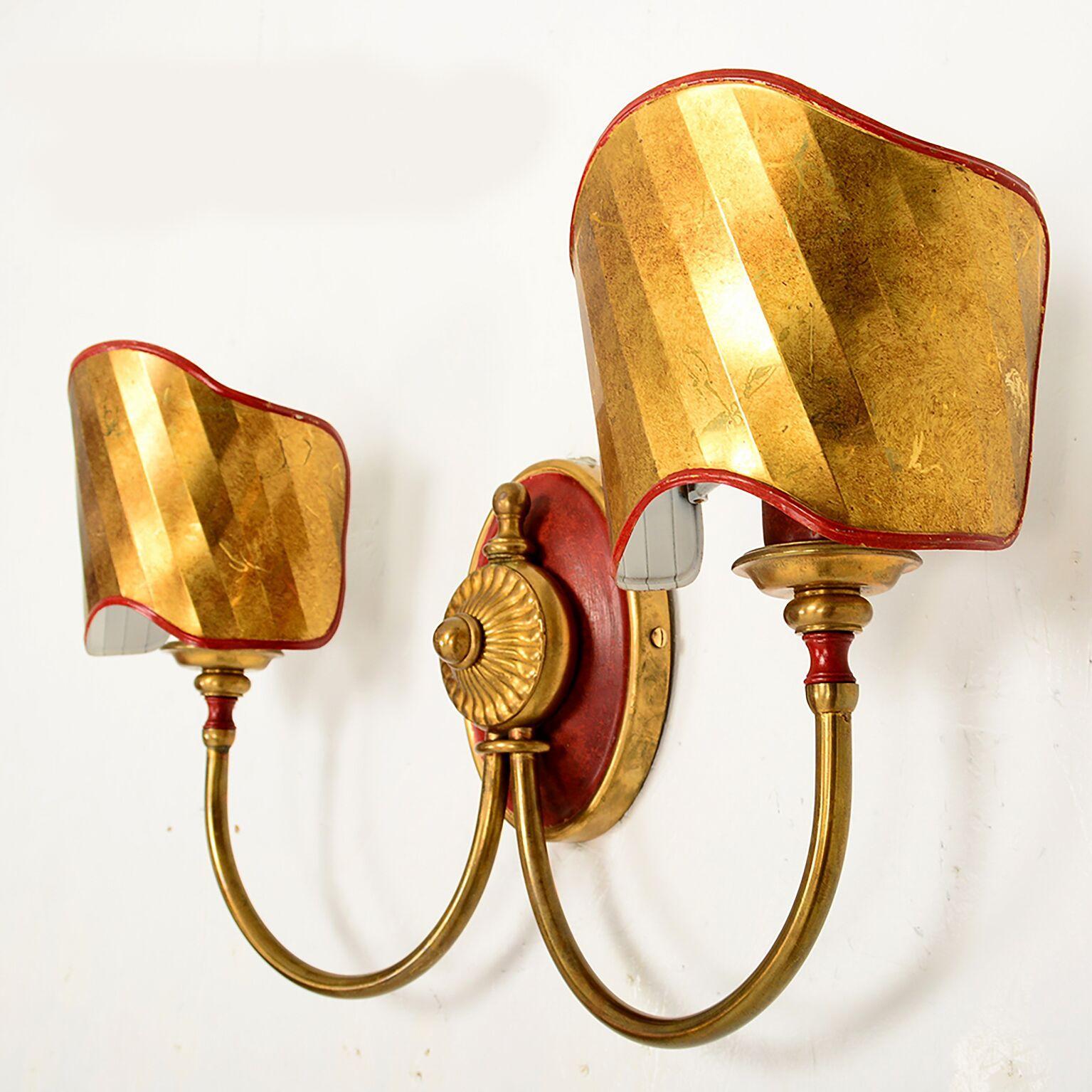 Gio Ponti Style Pair of Italian Wall Sconces with Brass Shield 1980s 2