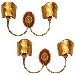 Gio Ponti Style Pair of Italian Wall Sconces with Brass Shield 1980s