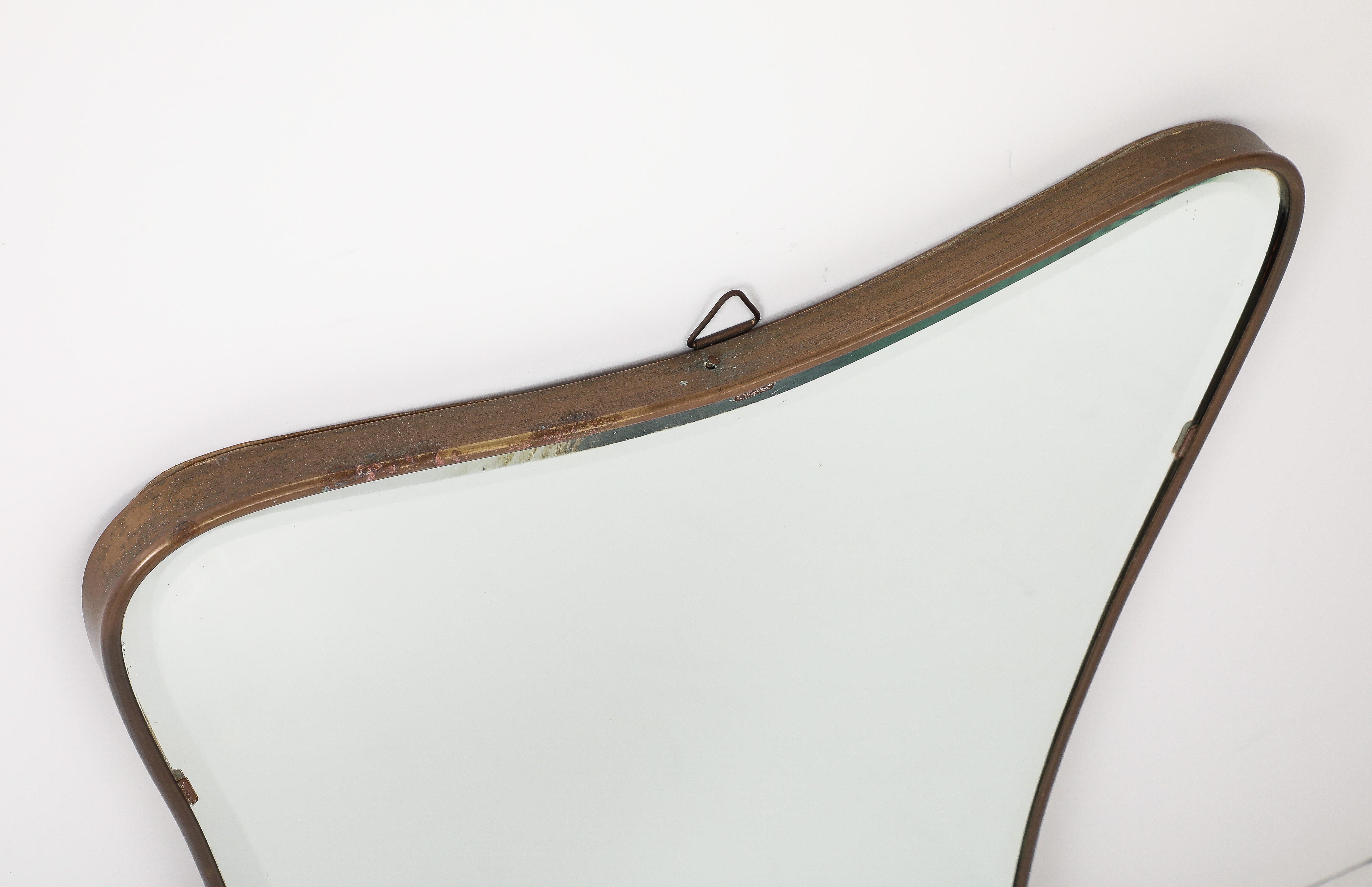 Gio Ponti style Period Mid Century Modern Brass Mirror, Bevelled, Italy, 1950's For Sale 5