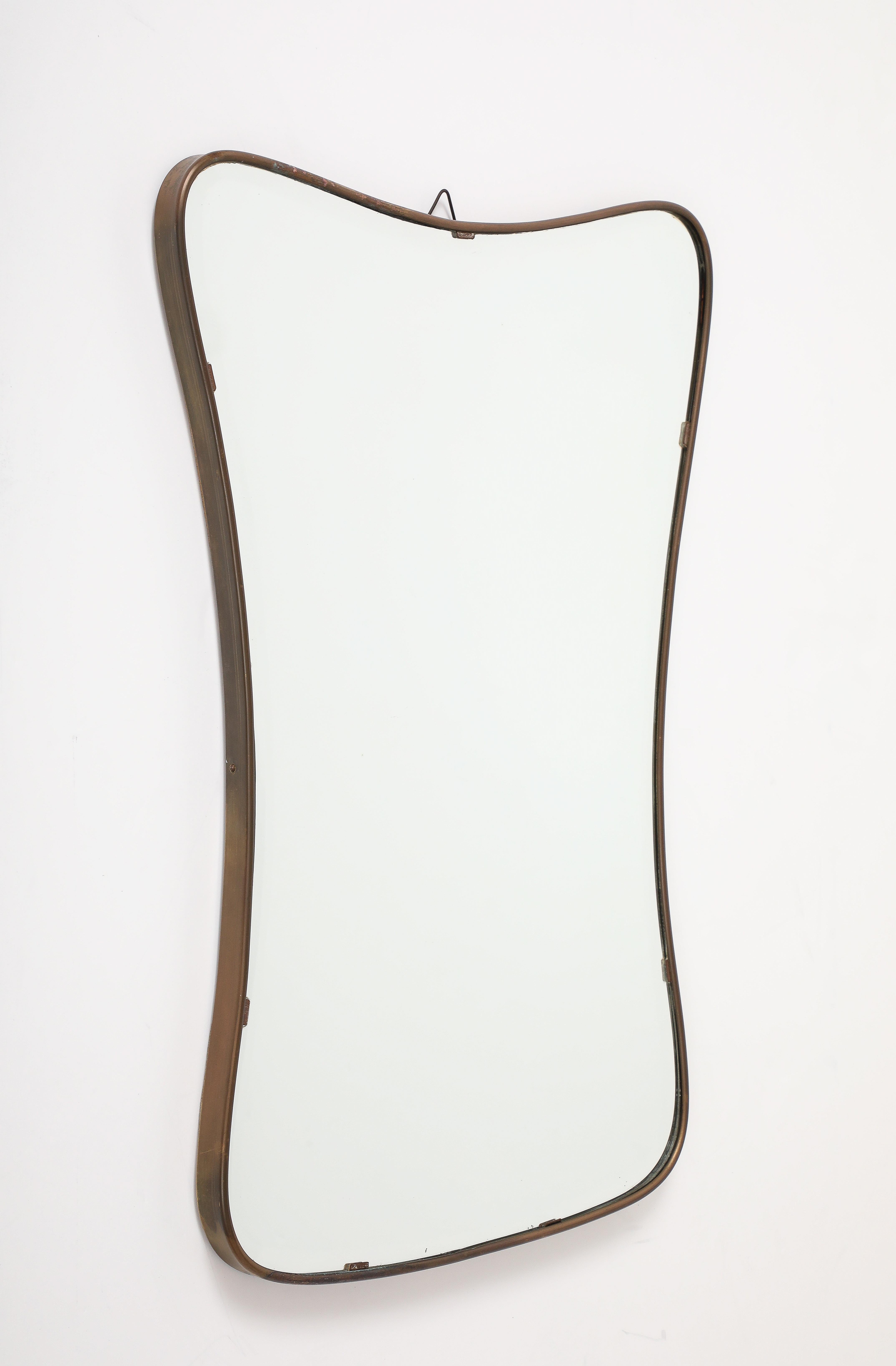 Gio Ponti style Period Mid Century Modern Brass Mirror, Bevelled, Italy, 1950's For Sale 6