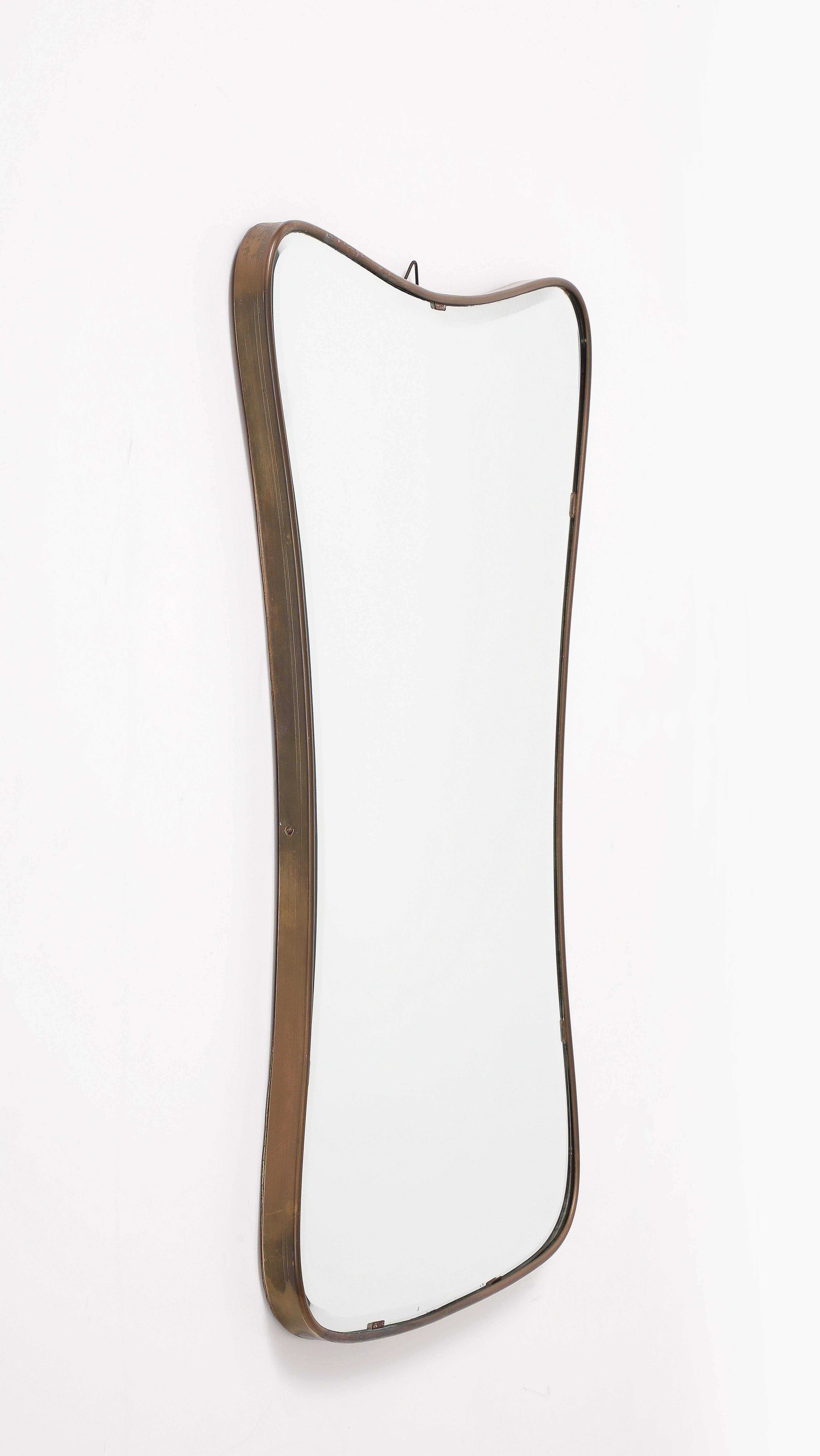 Gio Ponti style Period Mid Century Modern Brass Mirror, Bevelled, Italy, 1950's For Sale 7