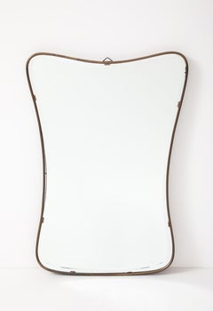 Gio Ponti style Period Mid Century Modern Brass Mirror, Bevelled, Italy, 1950's
