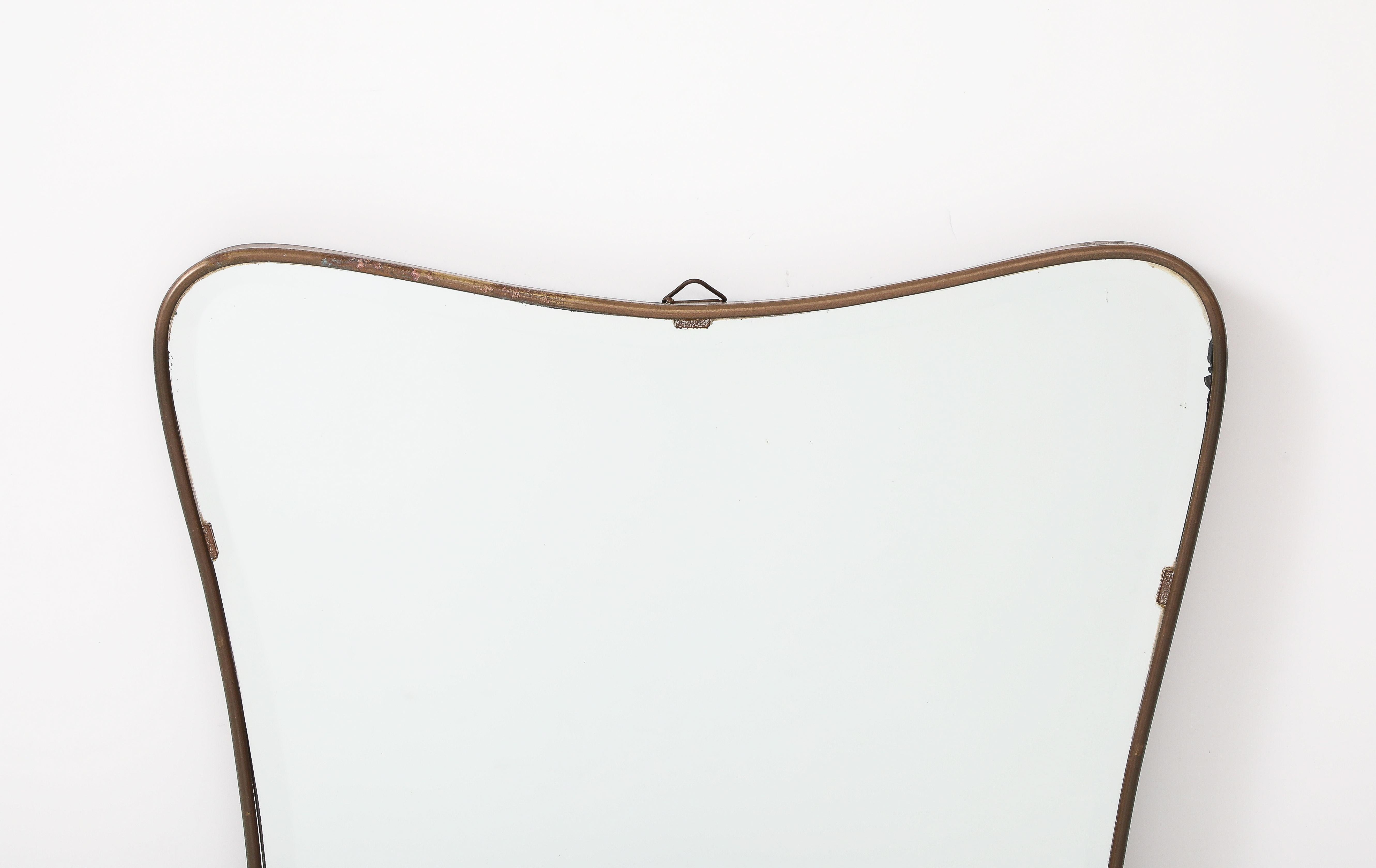 Mid-Century Modern Gio Ponti style Period Mid Century Modern Brass Mirror, Bevelled, Italy, 1950's For Sale