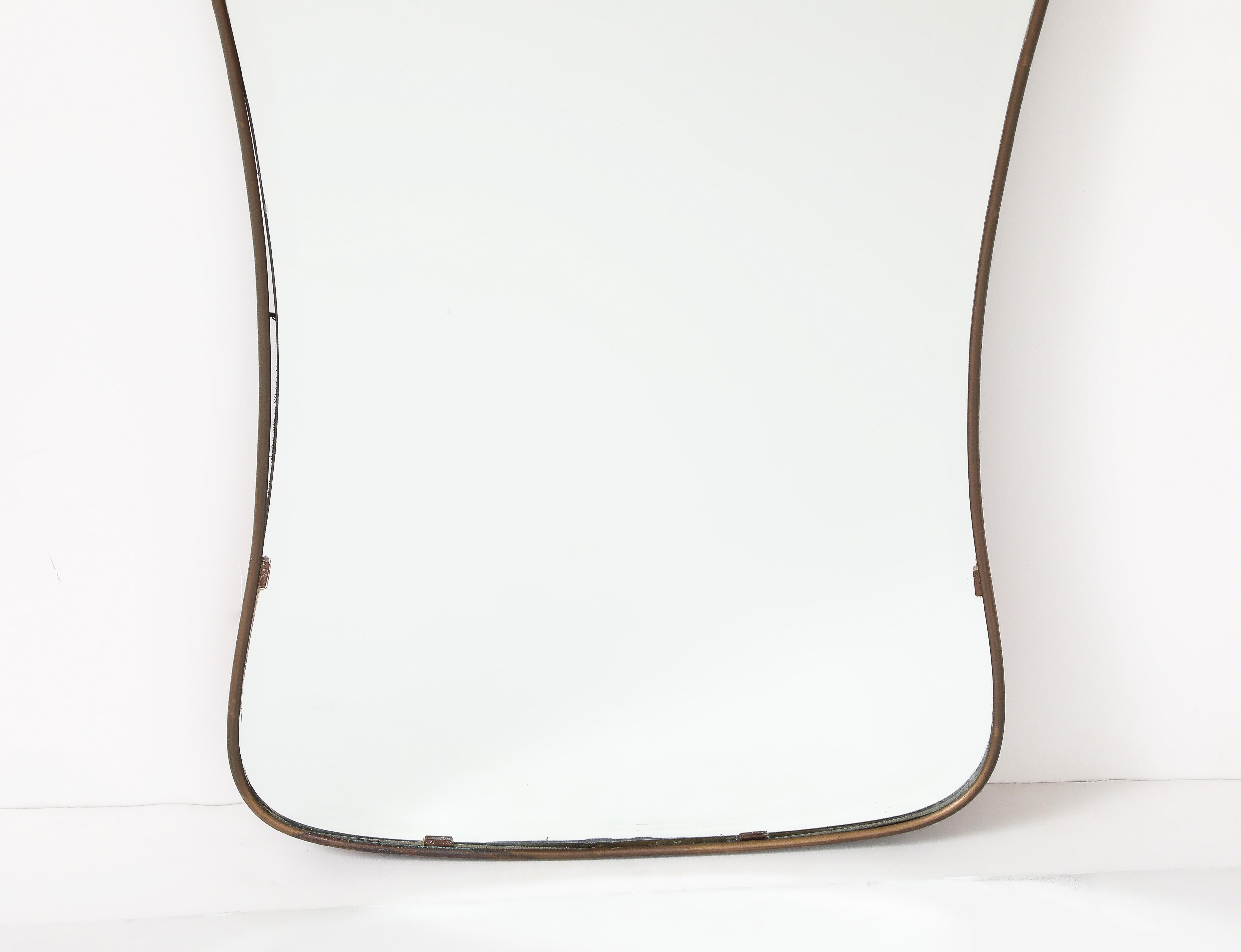 Italian Gio Ponti style Period Mid Century Modern Brass Mirror, Bevelled, Italy, 1950's For Sale