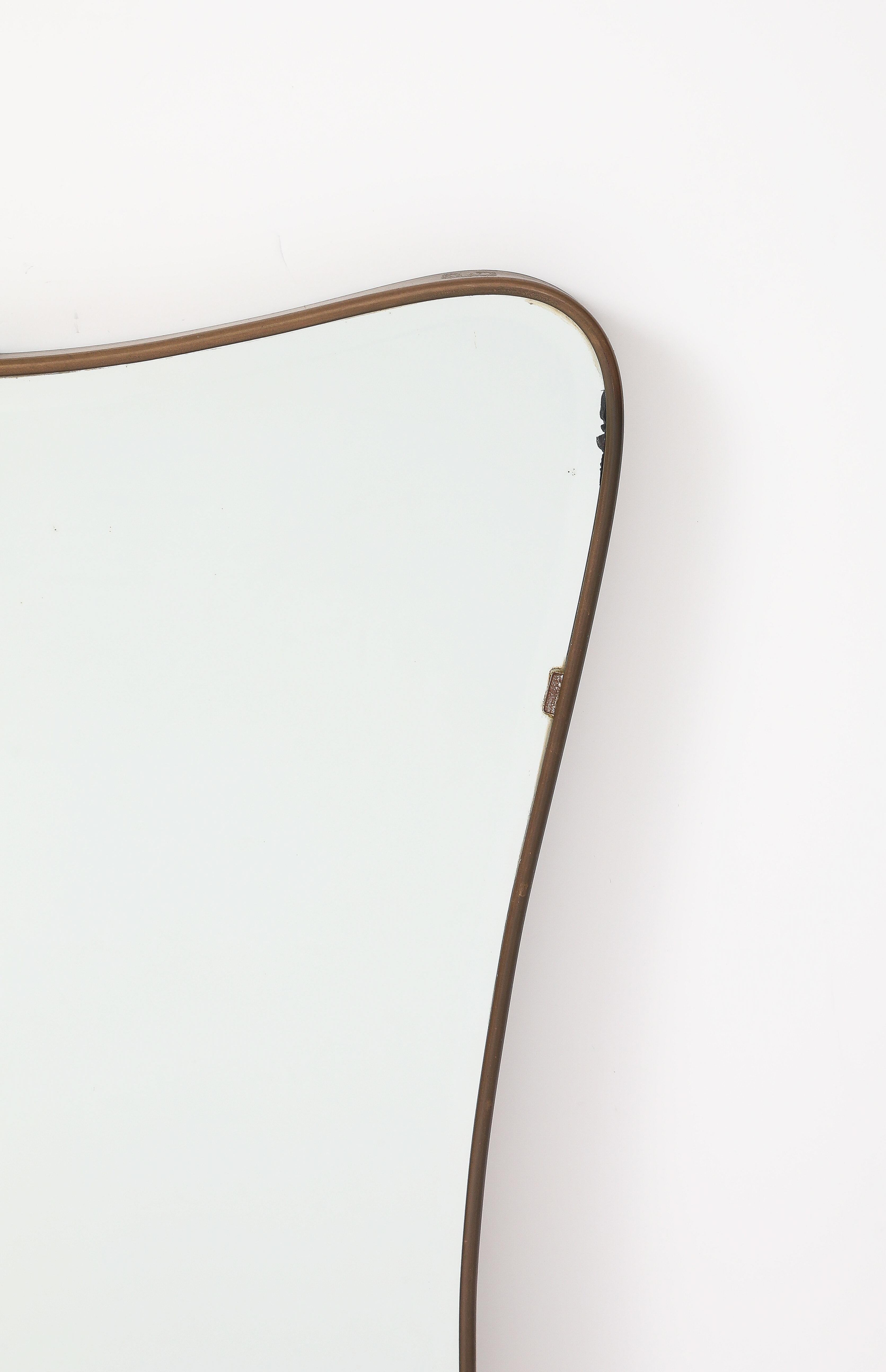 Beveled Gio Ponti style Period Mid Century Modern Brass Mirror, Bevelled, Italy, 1950's For Sale
