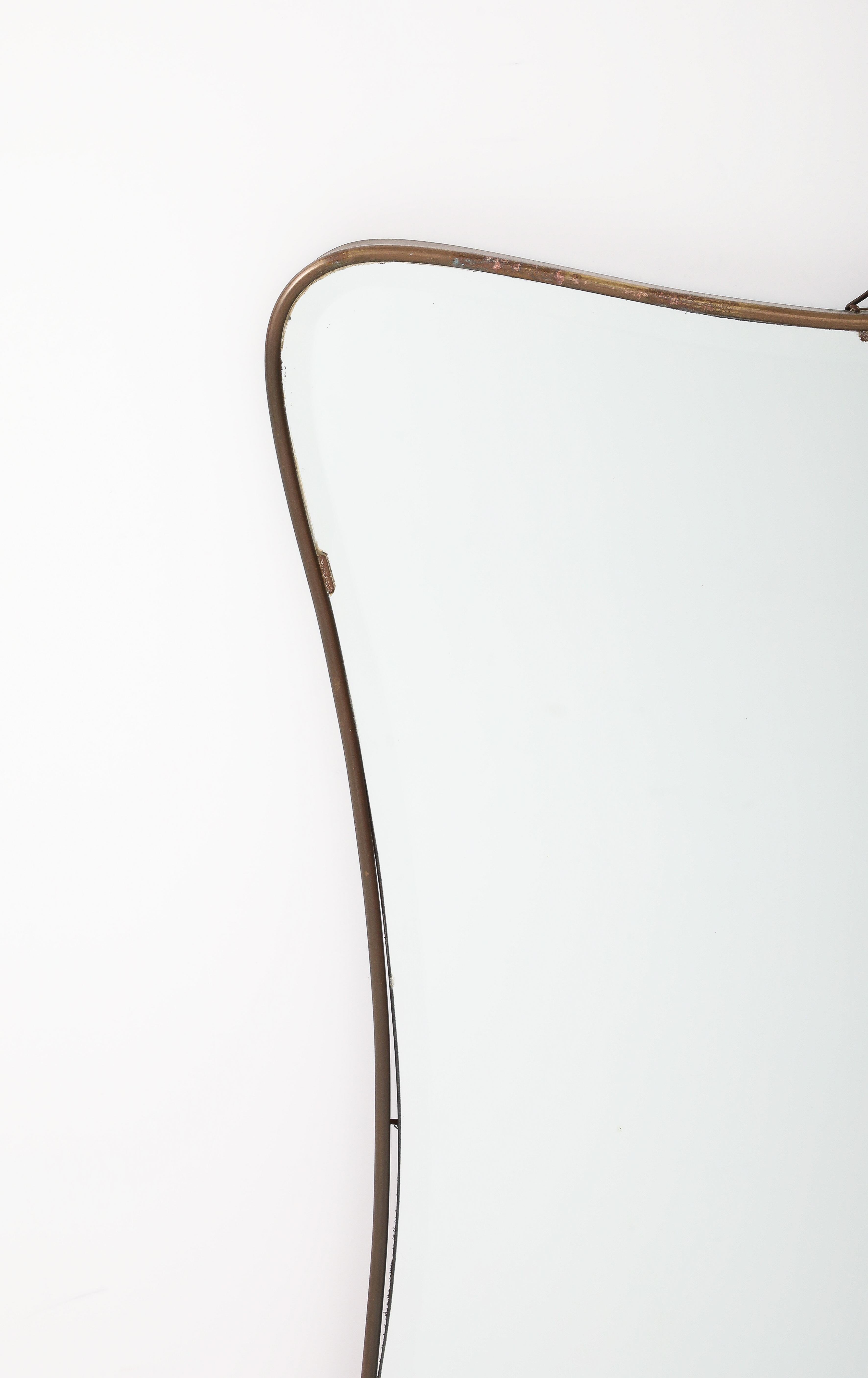 Gio Ponti style Period Mid Century Modern Brass Mirror, Bevelled, Italy, 1950's In Good Condition For Sale In Brooklyn, NY