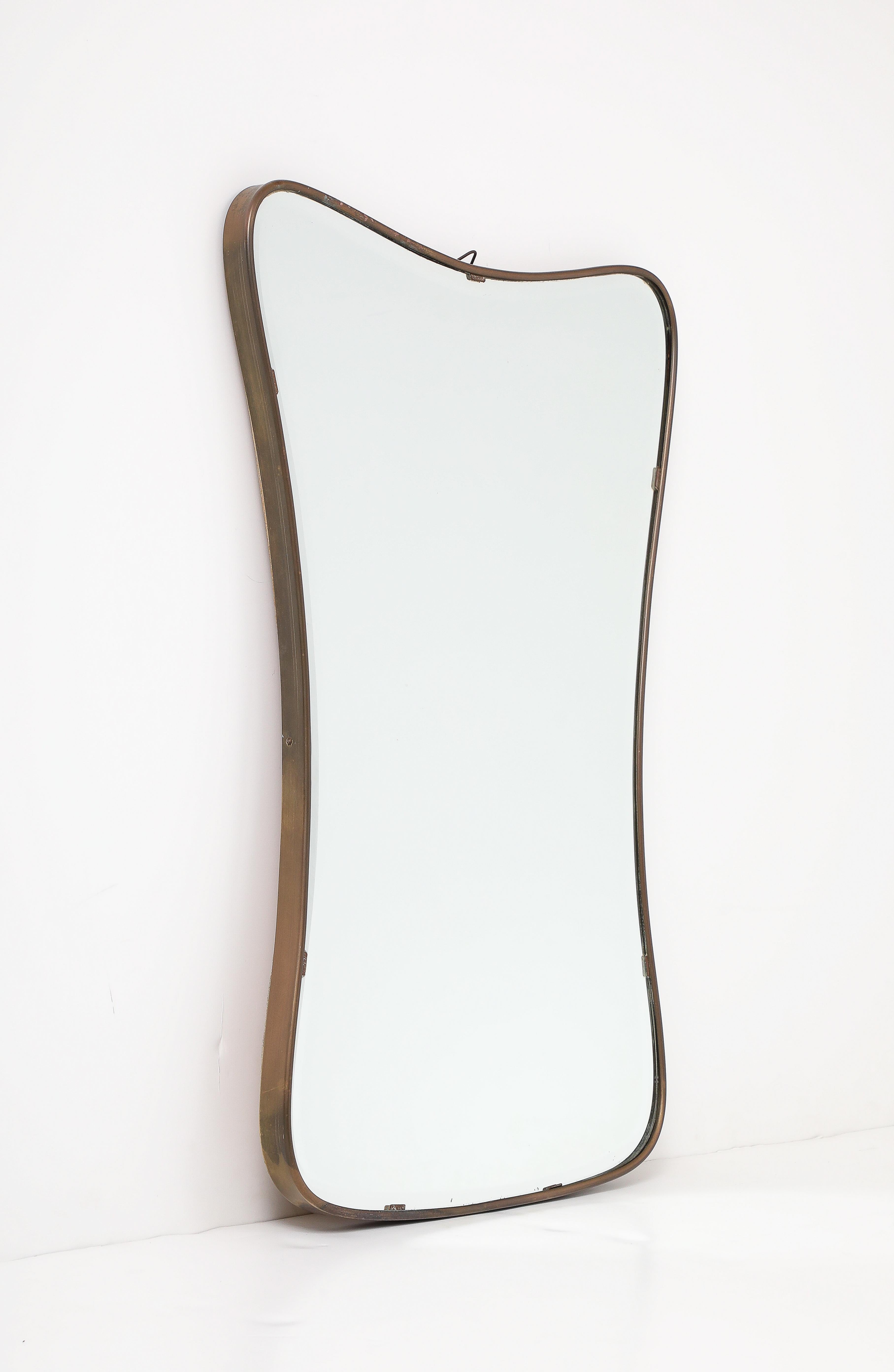 Mid-20th Century Gio Ponti style Period Mid Century Modern Brass Mirror, Bevelled, Italy, 1950's For Sale