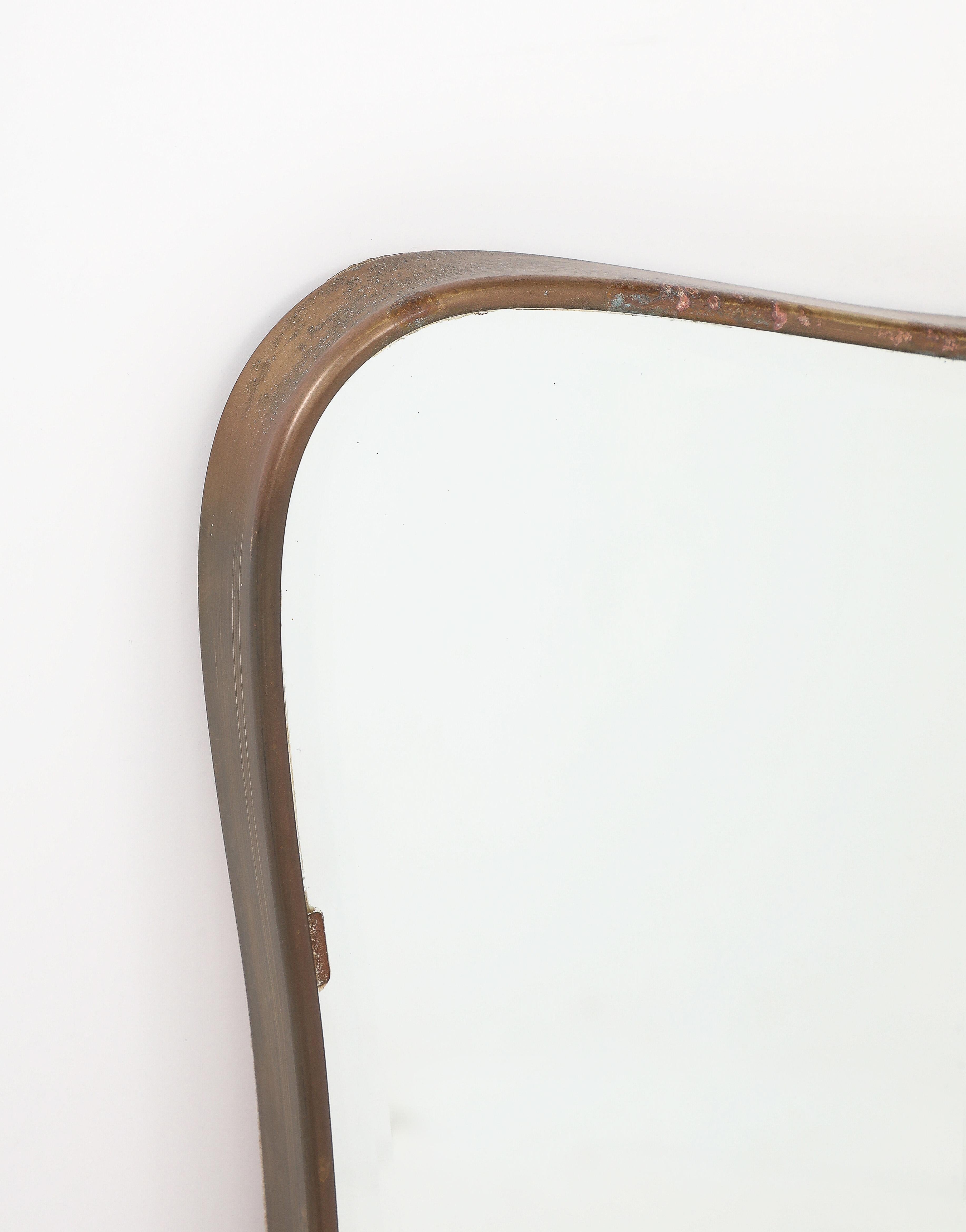 Gio Ponti style Period Mid Century Modern Brass Mirror, Bevelled, Italy, 1950's For Sale 1