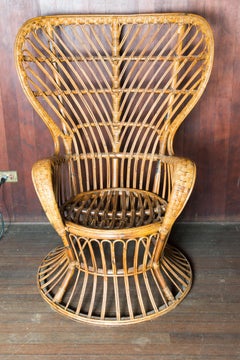 Gio Ponti Style Rattan Wingback Armchair, Mid-Century Modern, Italy