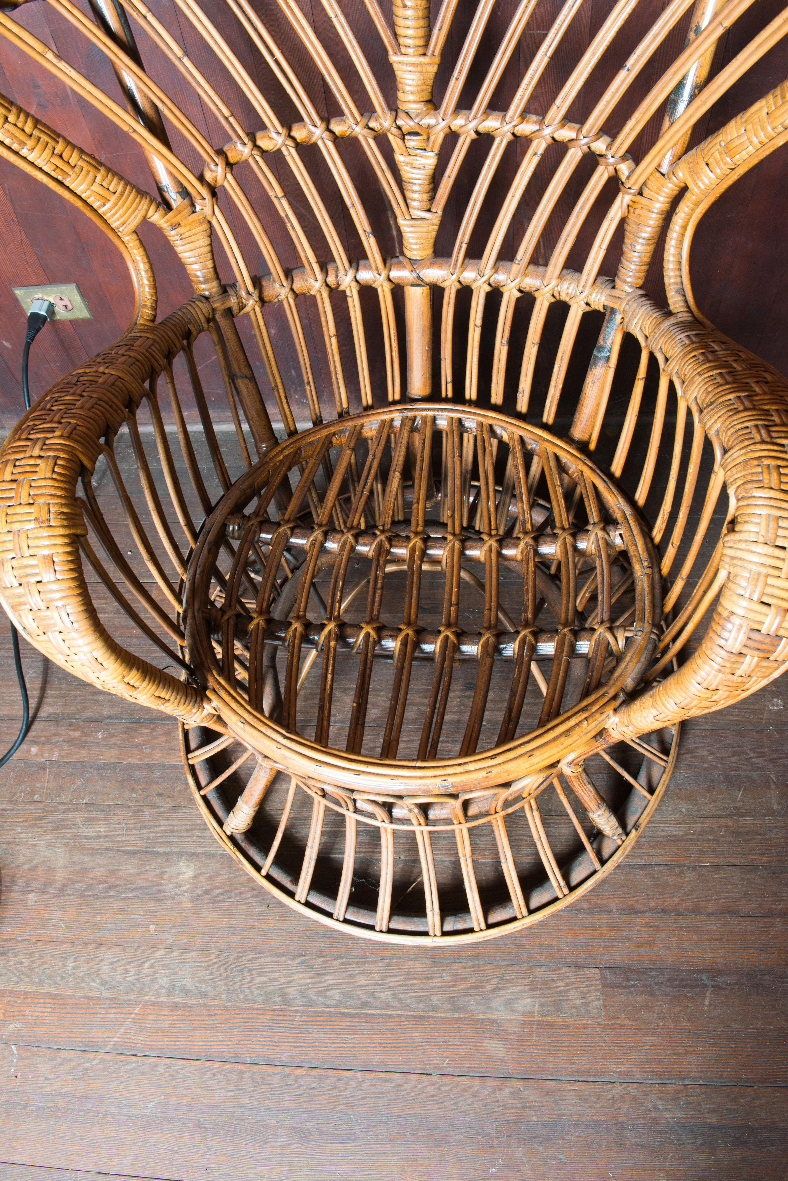 Mid-Century Modern Gio Ponti Style Rattan Armchair For Sale