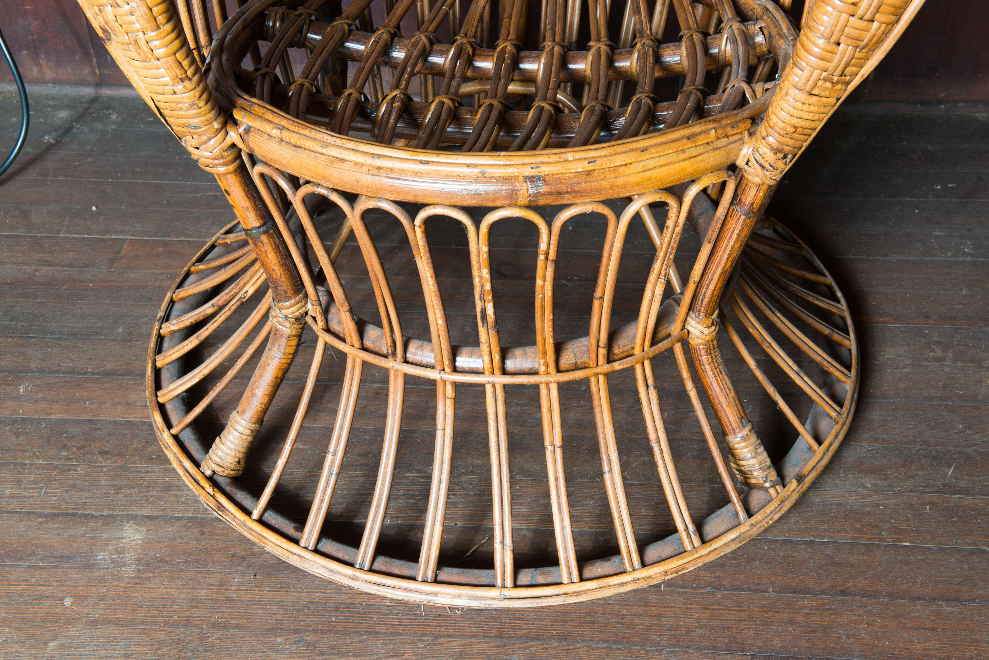 Woven Gio Ponti Style Rattan Armchair For Sale