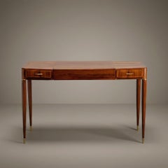 Gio Ponti Style Rosewood Italian Vanity with Brass Accents, Circa 1950