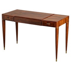 Gio Ponti Style Rosewood Italian Vanity with Brass Accents, Circa 1950