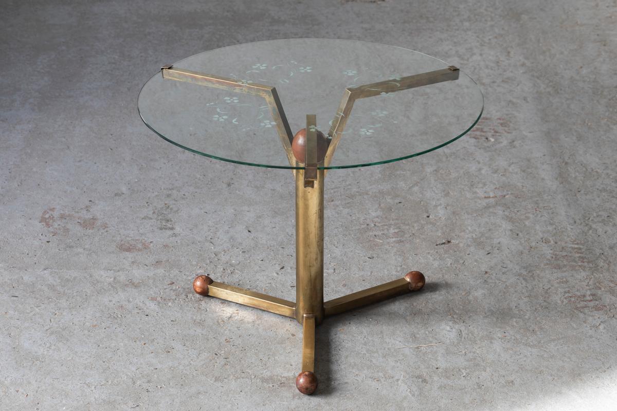 Art Deco Gio Ponti style Round Brass Side Table, Italy, 1950s