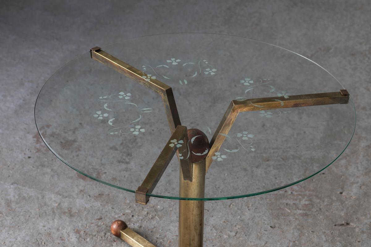 Metal Gio Ponti style Round Brass Side Table, Italy, 1950s
