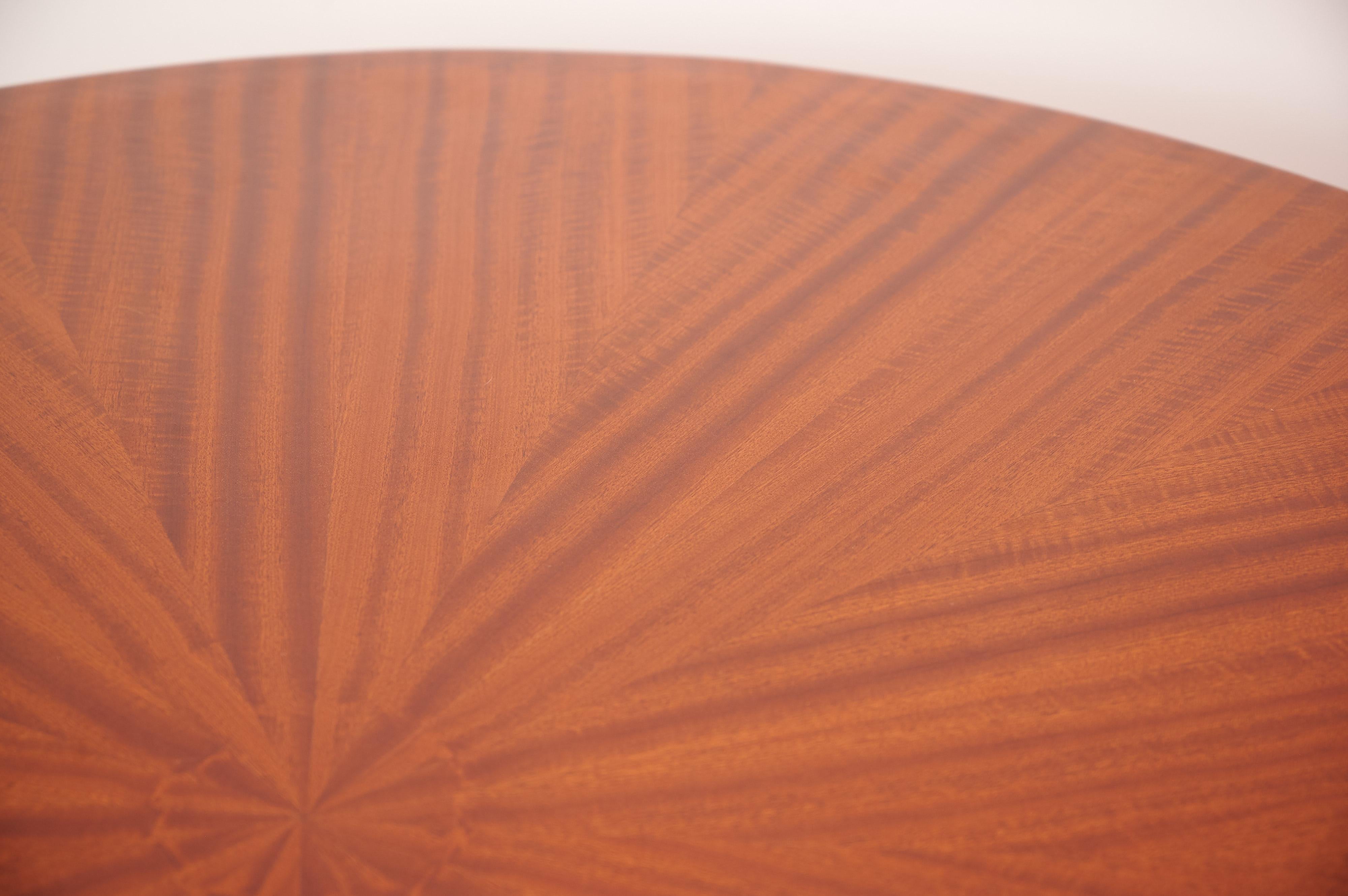Mid-20th Century Gio Ponti Style Round Sunburst Table in Exotic Wood