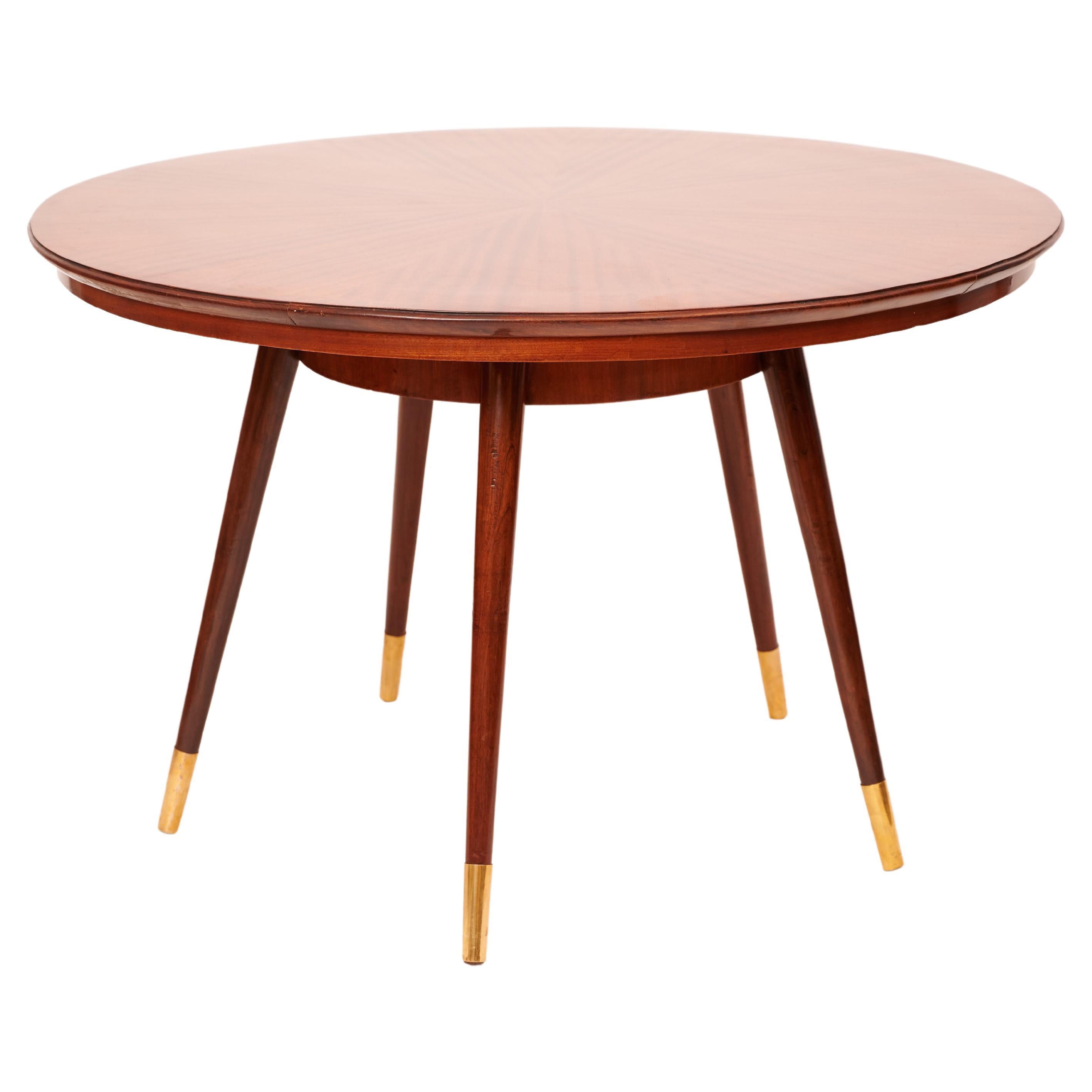 Gio Ponti Style Round Sunburst Table in Exotic Wood