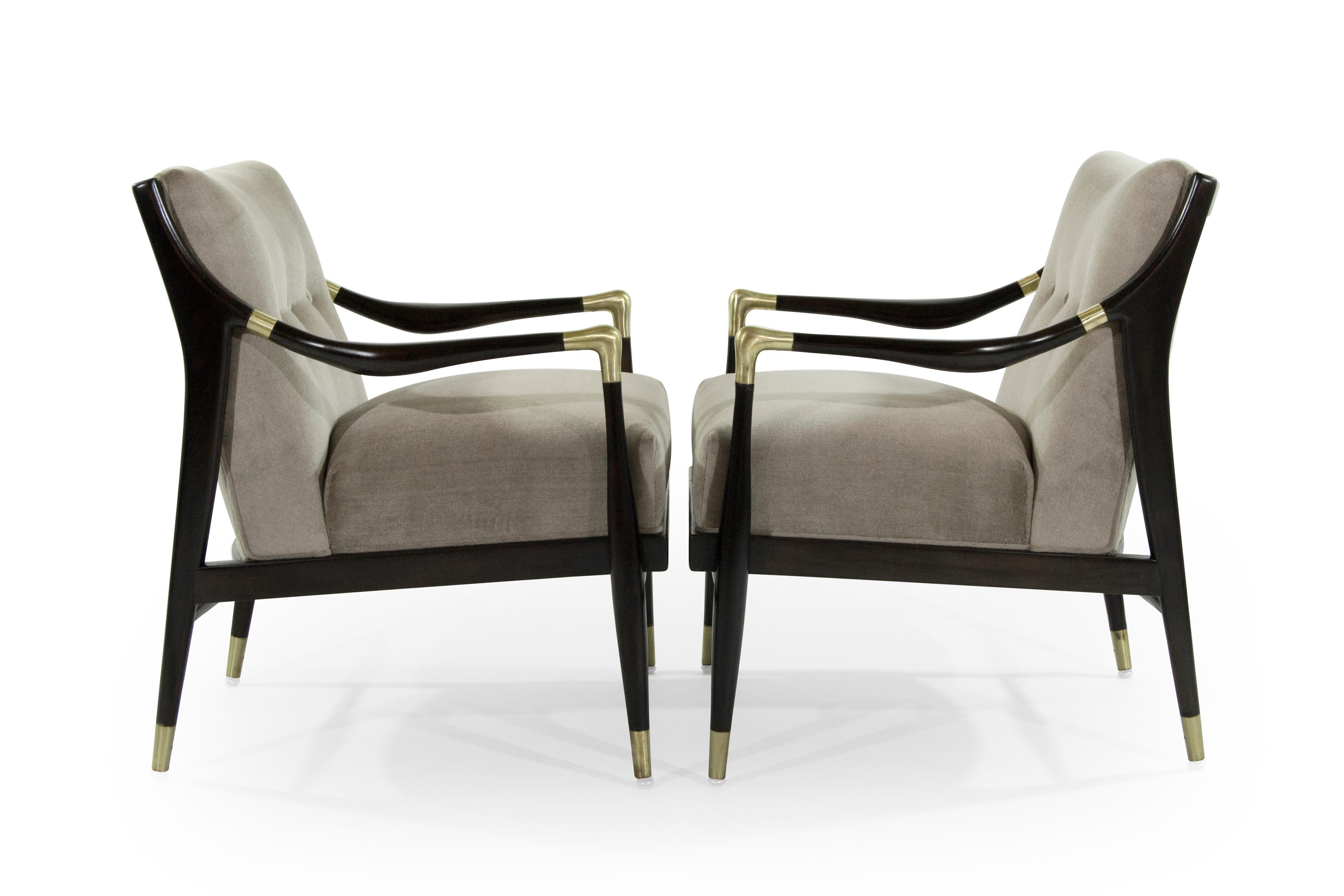 Mid-Century Modern Gio Ponti Style Sculptural Walnut Lounge Chairs