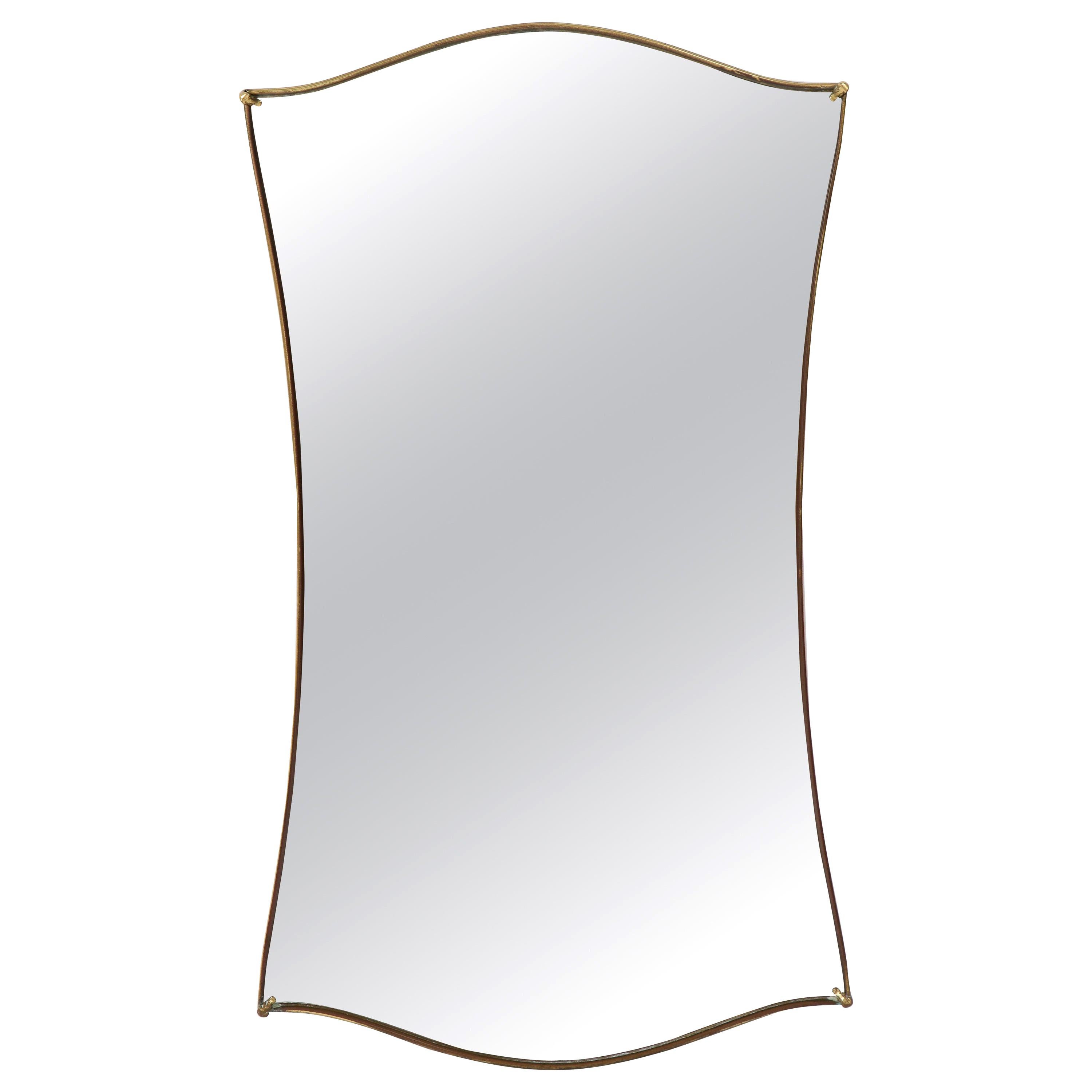 Gio Ponti Style Shaped Brass Mirror with Original Glass