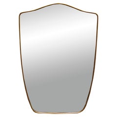 Gio Ponti Style Solid Brass Shield Wall Mirror, Italy 1950s