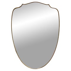 Gio Ponti Style Solid Brass Shield Wall Mirror, Italy 1950s