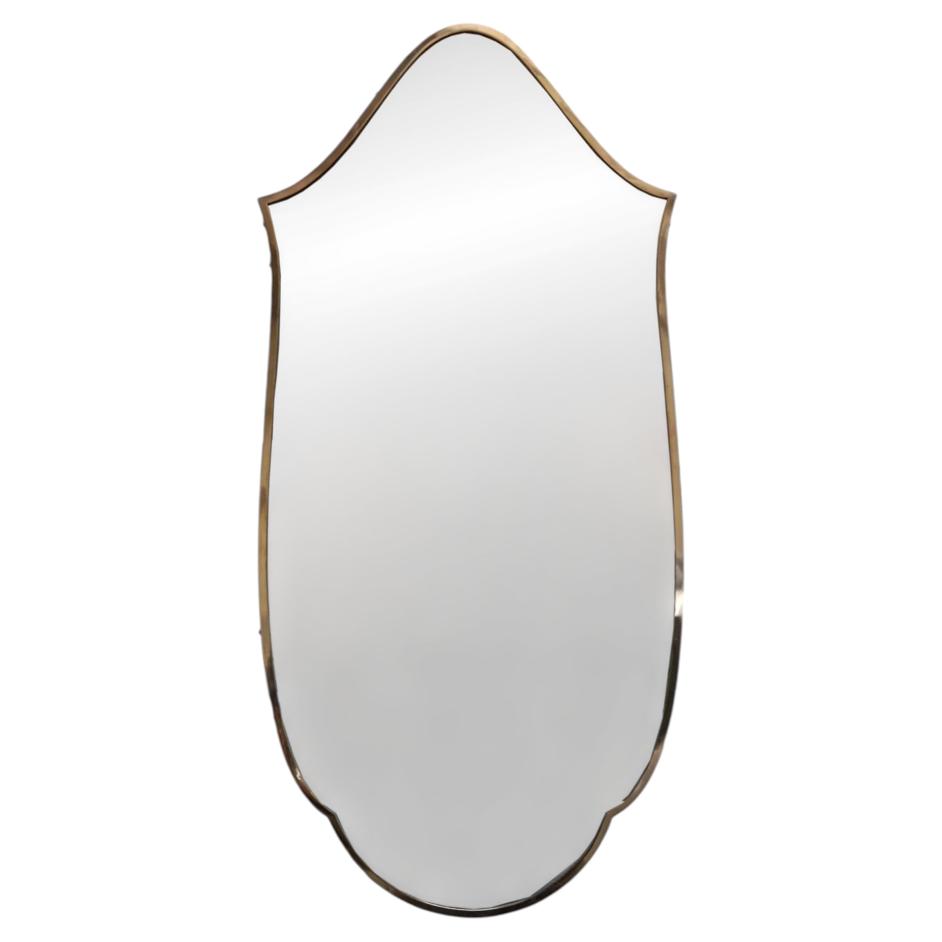 Gio Ponti Style Shield Wall Mirror in Brass, Italy 1960s For Sale