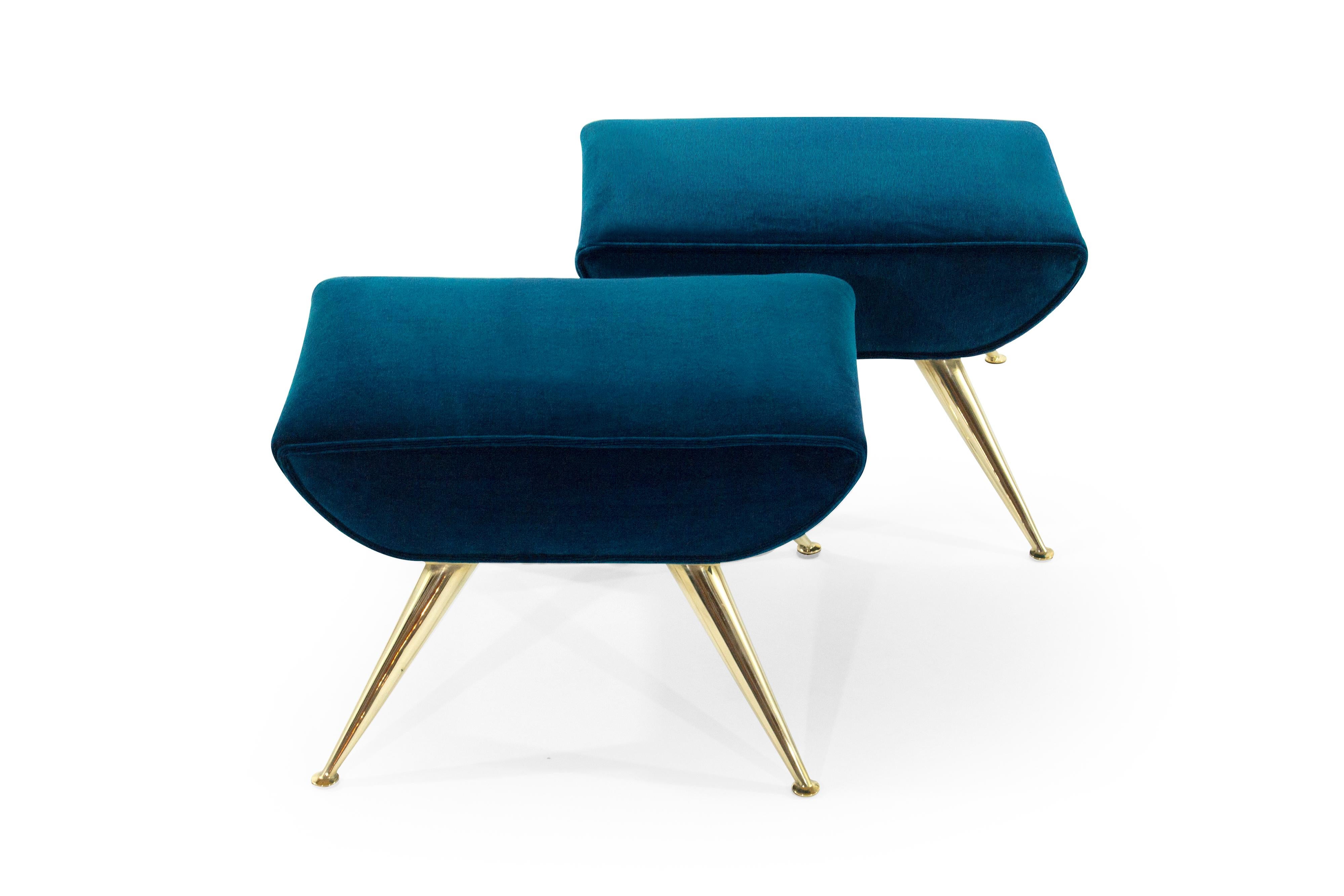 Mid-Century Modern Gio Ponti Style Sputnik Footstools in Aqua Velvet