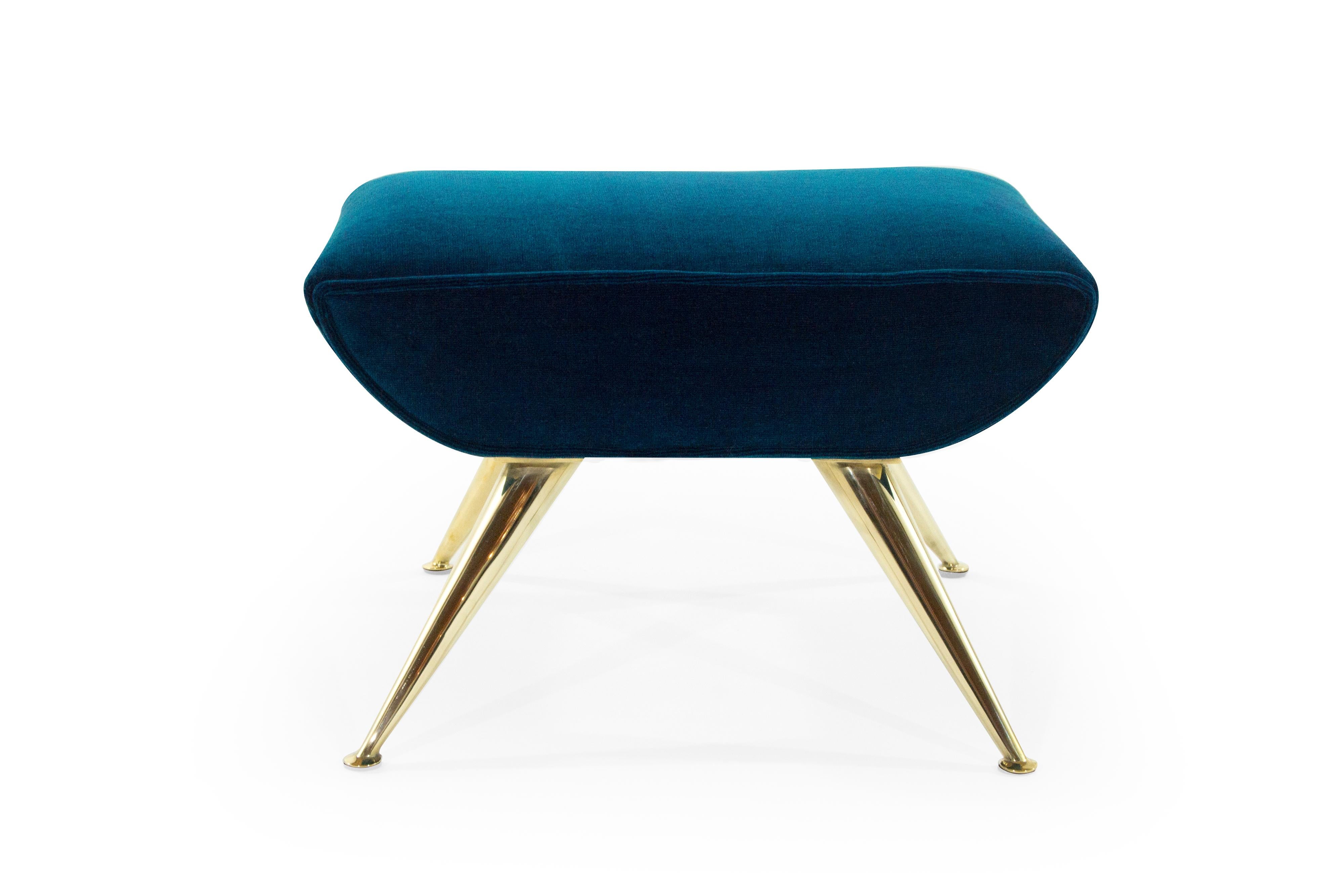 Brass Gio Ponti Style Sputnik Footstools in Aqua Velvet