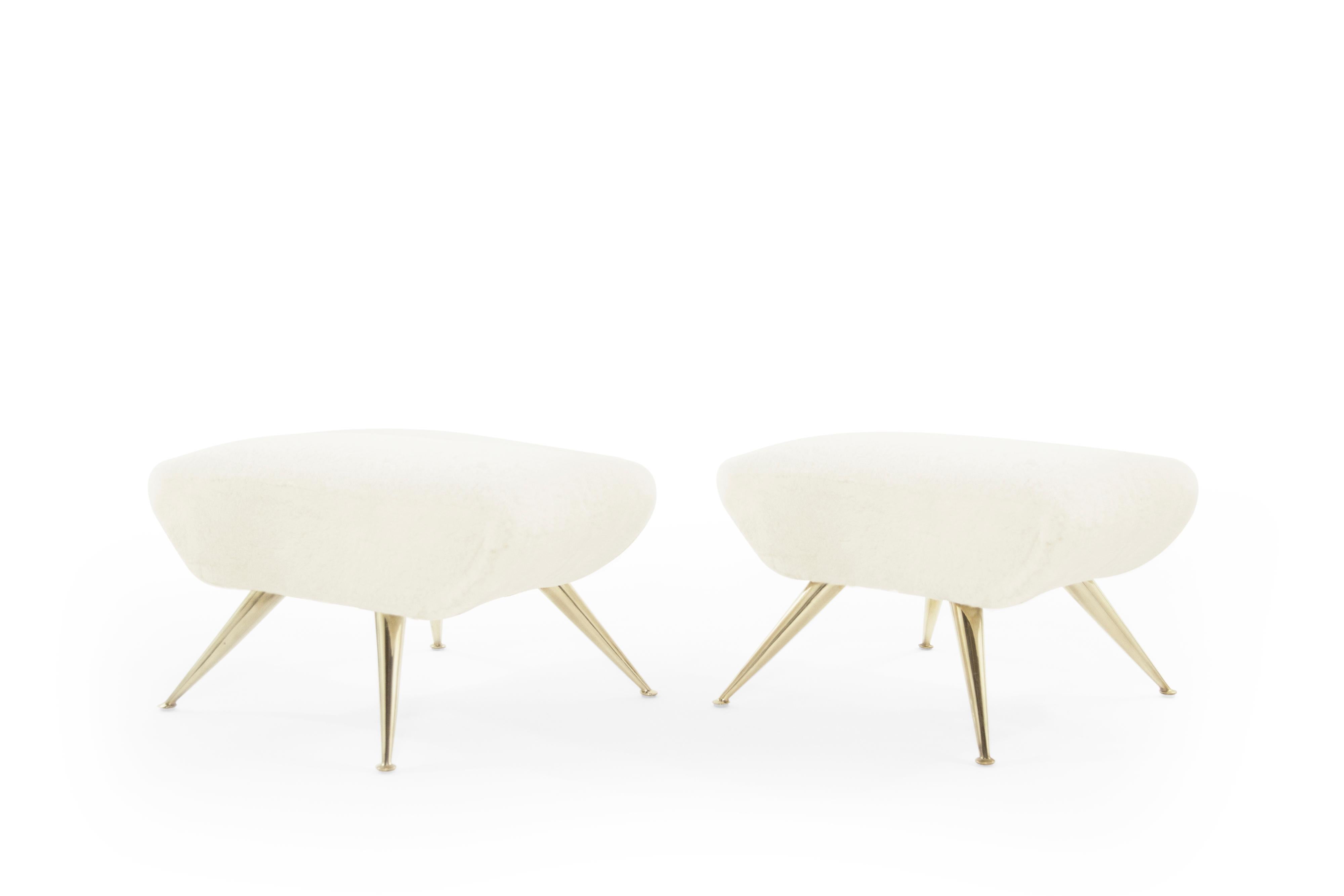 Mid-Century Modern Gio Ponti Style Sputnik Stools in Shearling