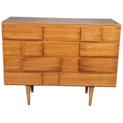 Gio Ponti Style Teak Cube Style Mid-Century Modern Commode, circa 1970 Gio Ponti Style Teak Cube Style Mid-Century Modern Commode, circa 1970