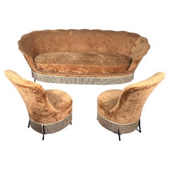 Gio Ponti Style, Vintage Italian Velvet Sofa Set from 50s