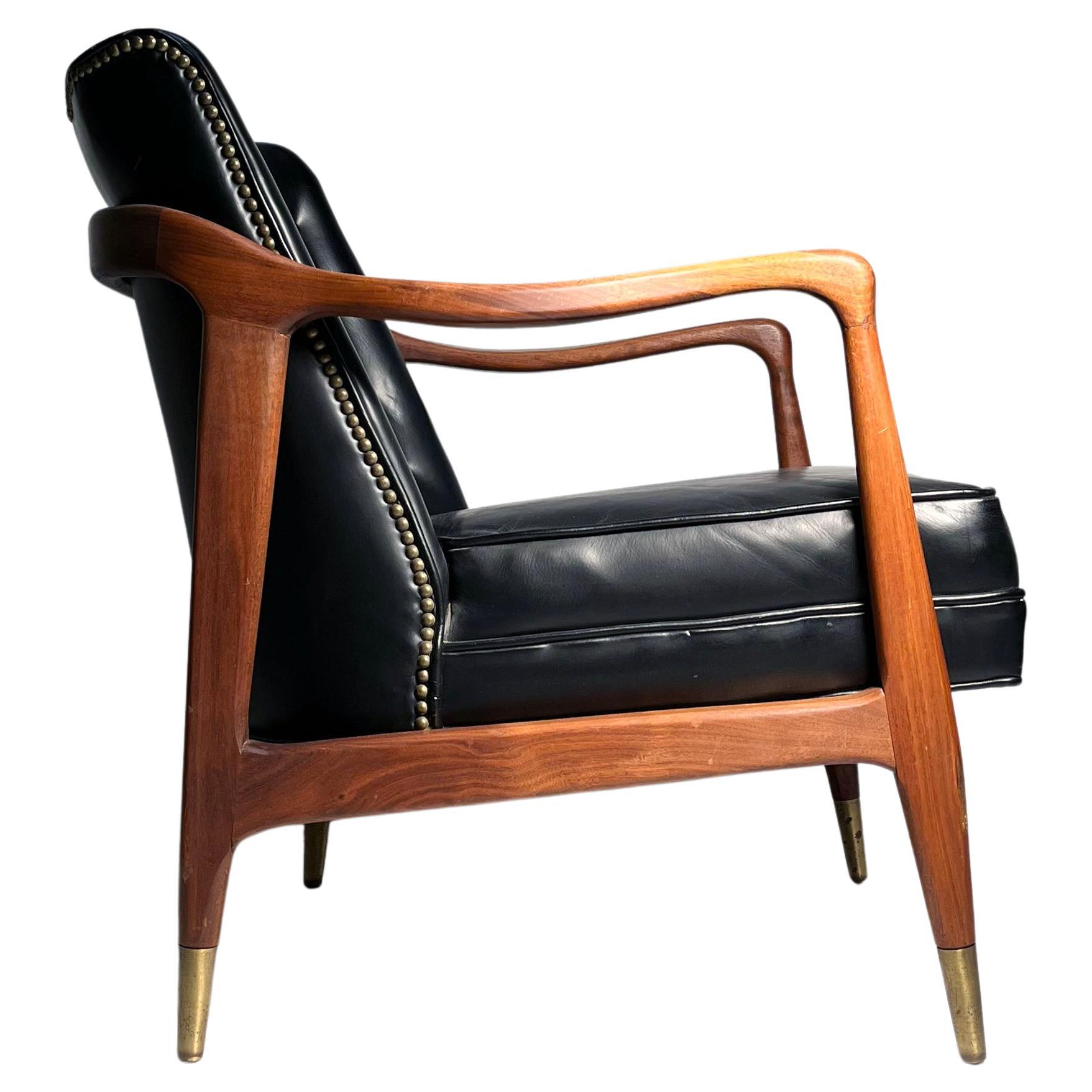 Gio Ponti Style Vintage Sculpted Walnut Lounge Chair / Danish Modern Style