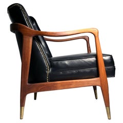 Gio Ponti Style Vintage Sculpted Walnut Lounge Chair / Danish Modern Style