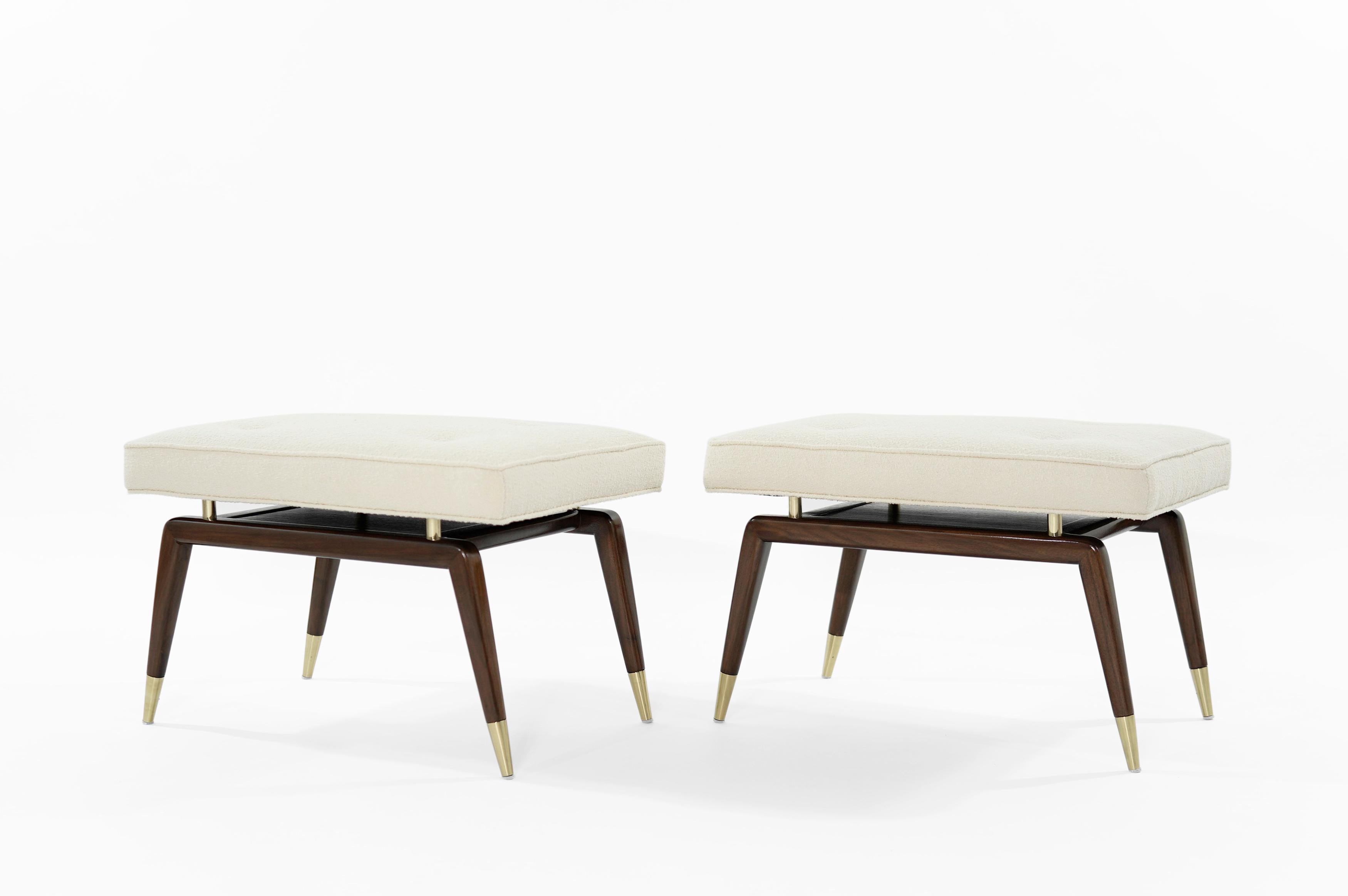 Mid-Century Modern Set of Gio Walnut Benches in Bouclé