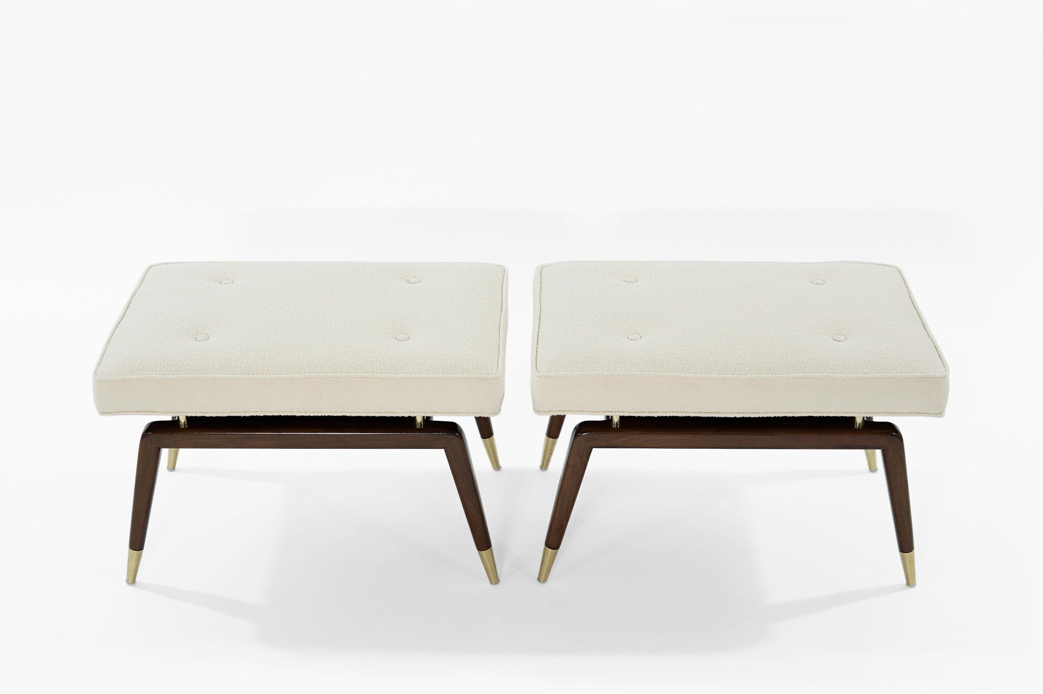 Contemporary Set of Gio Walnut Benches in Bouclé