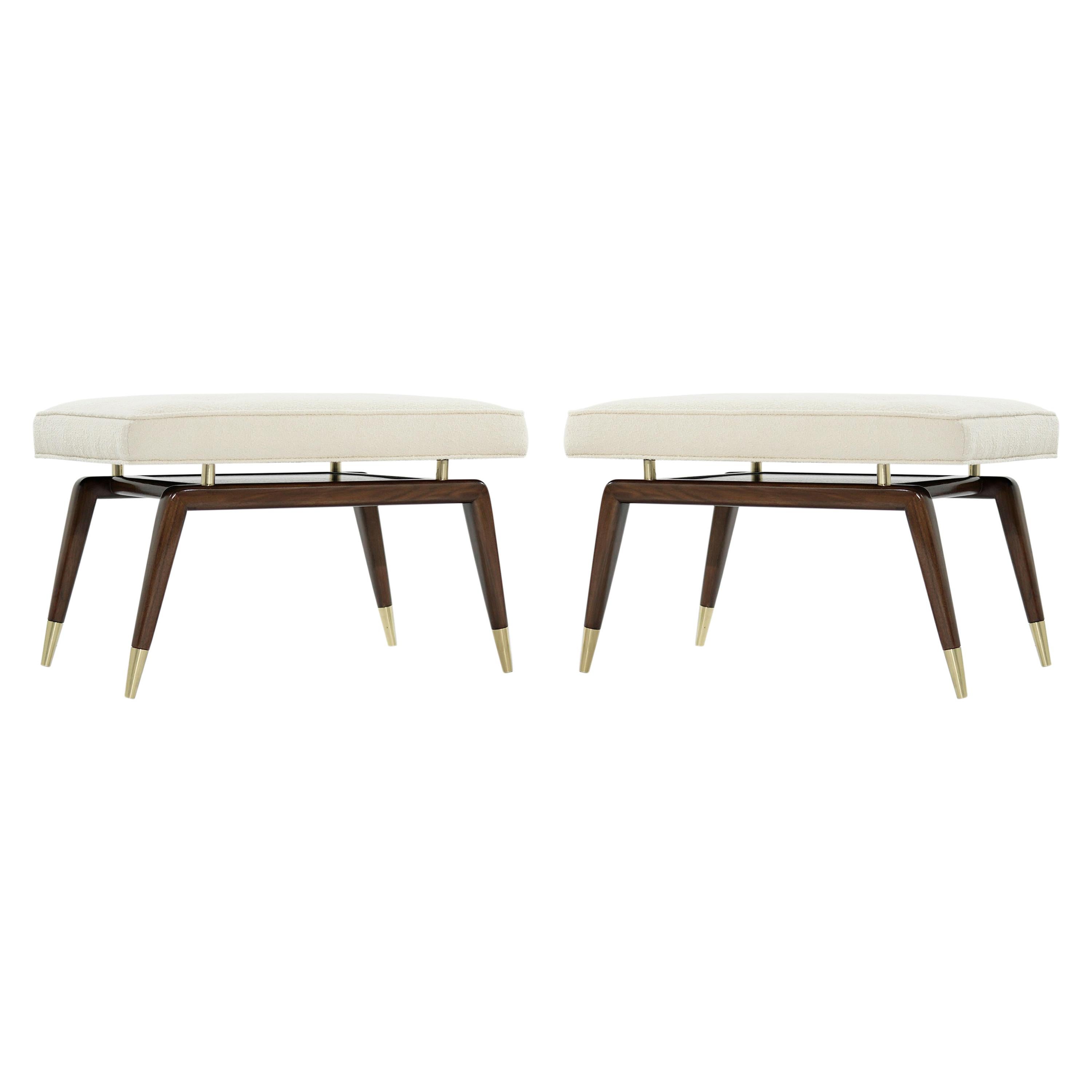 Set of Gio Walnut Benches in Bouclé