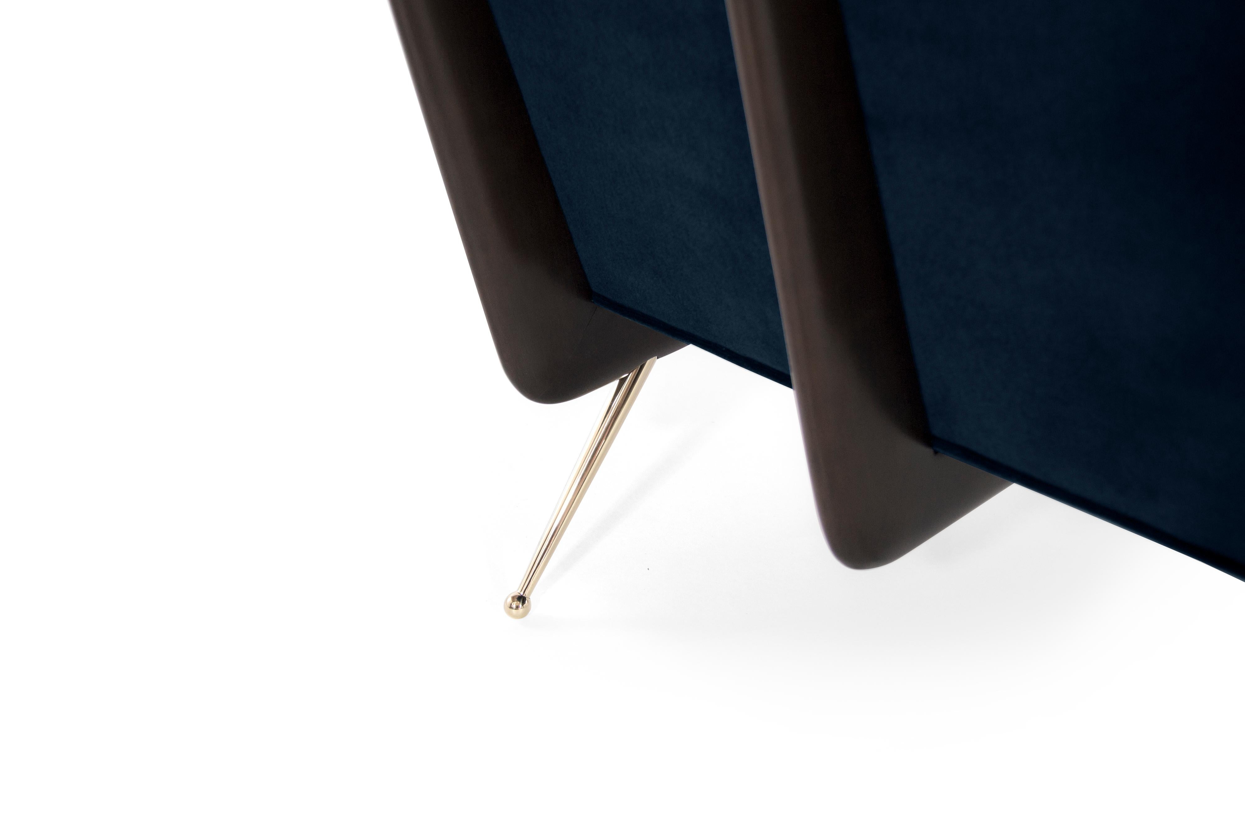 Gio Ponti Style Walnut Boomerang Lounge Chairs on Brass Legs 1
