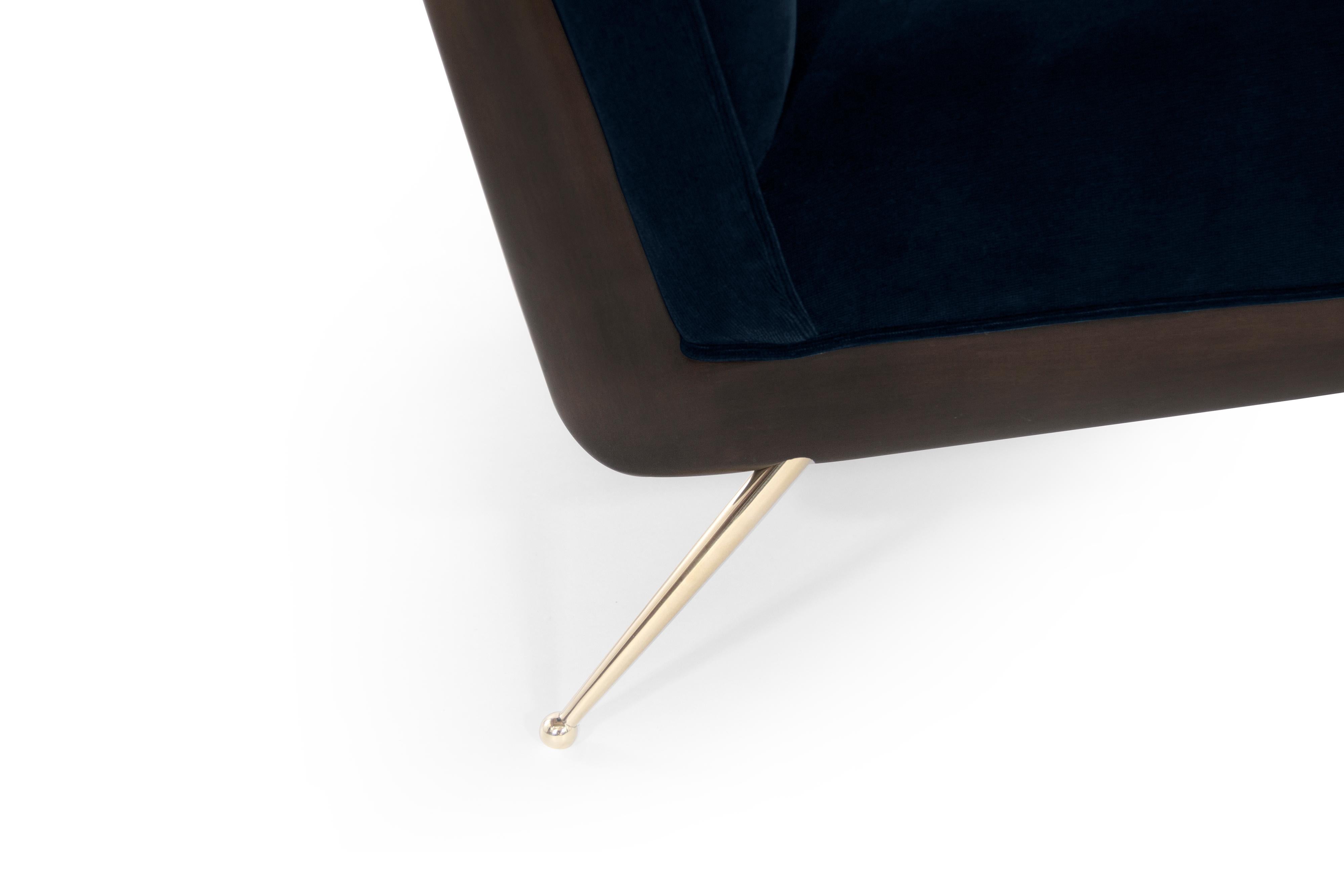 Gio Ponti Style Walnut Boomerang Lounge Chairs on Brass Legs 3