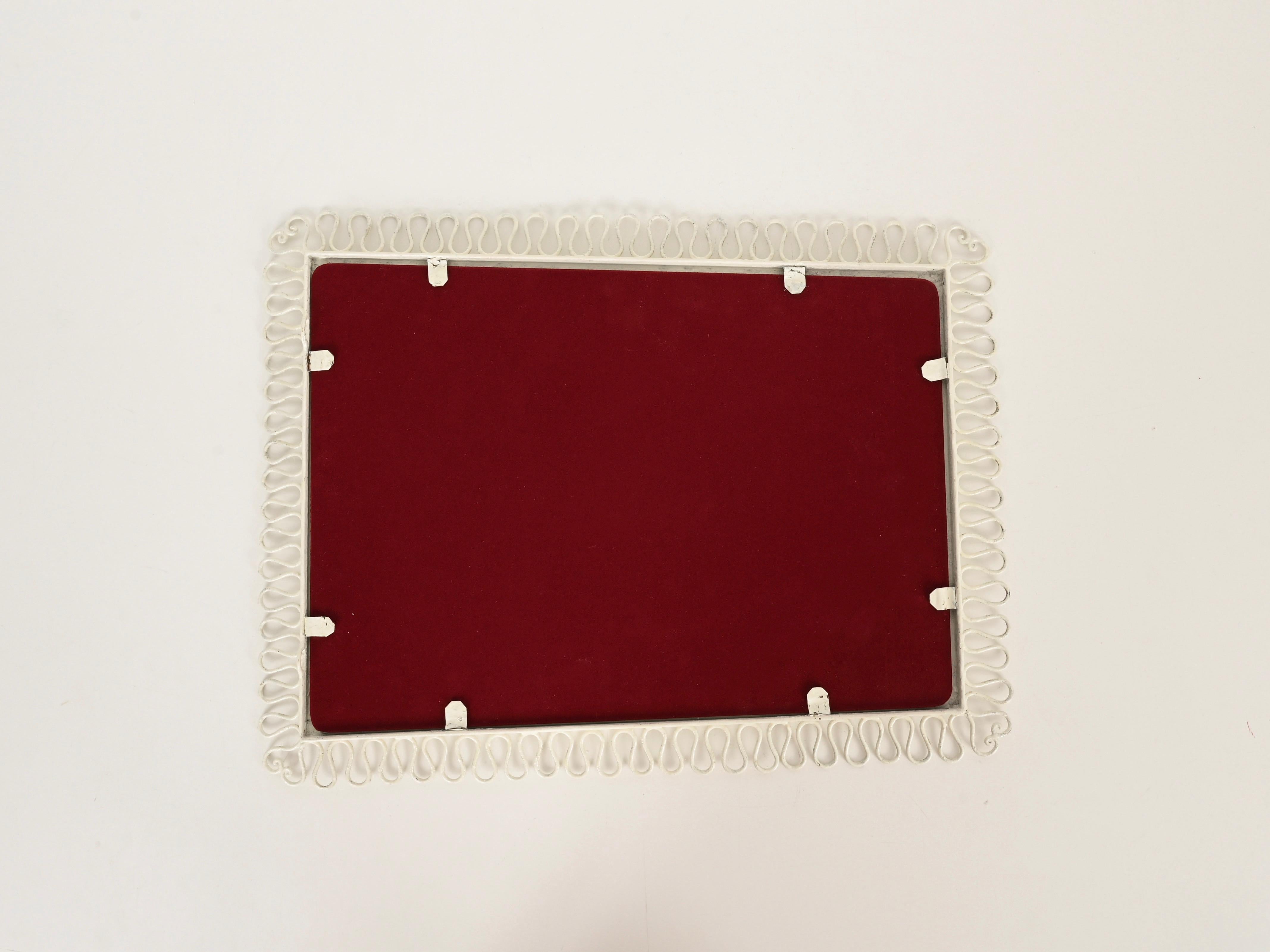 Gio Ponti Style Wrought Iron Ivory Enameled Rectangular Mirror, Italy 1950s For Sale 1