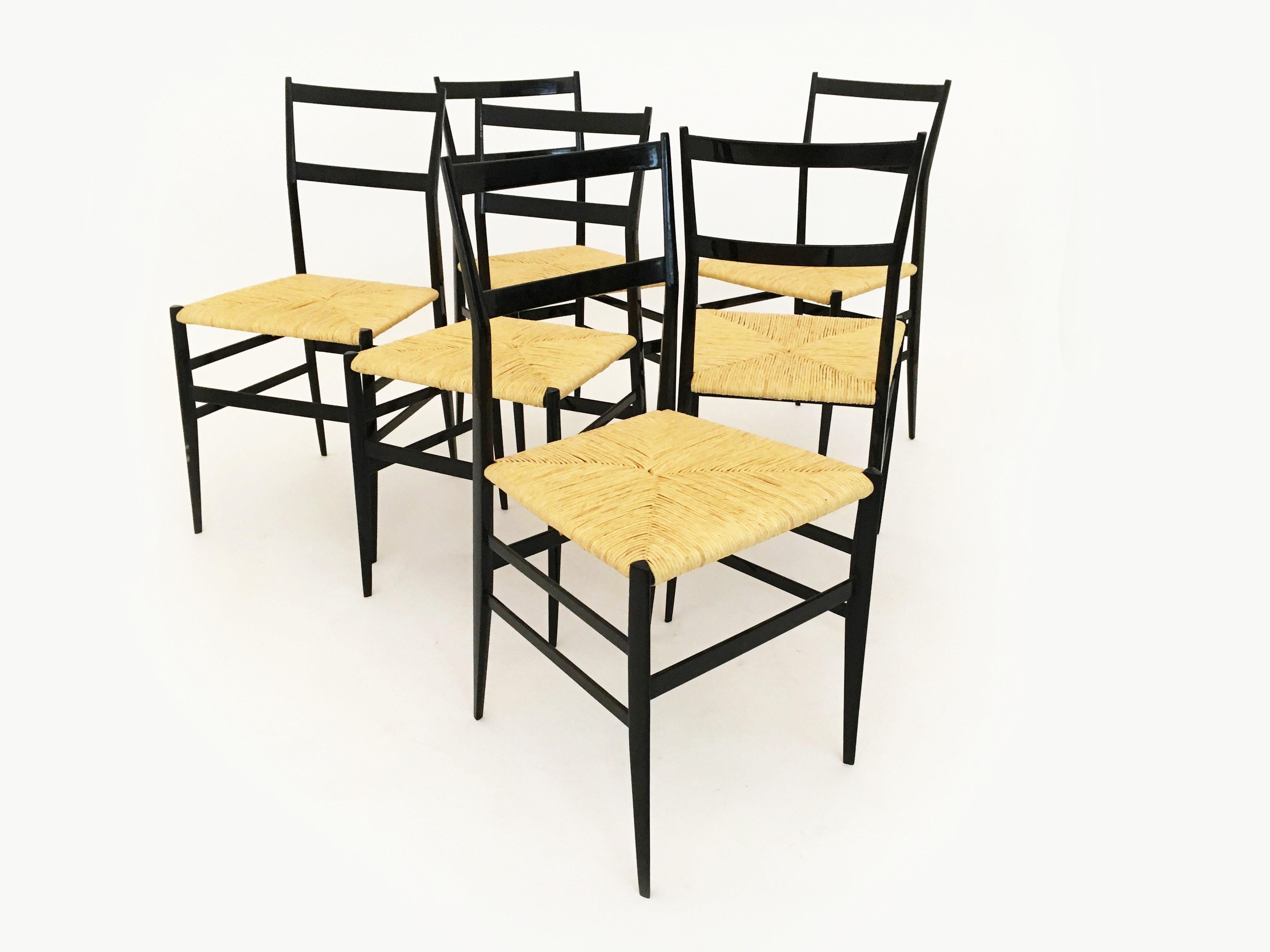 Gio Ponti Superleggera Chairs Set of Six by Cassina, Italy 1958 6