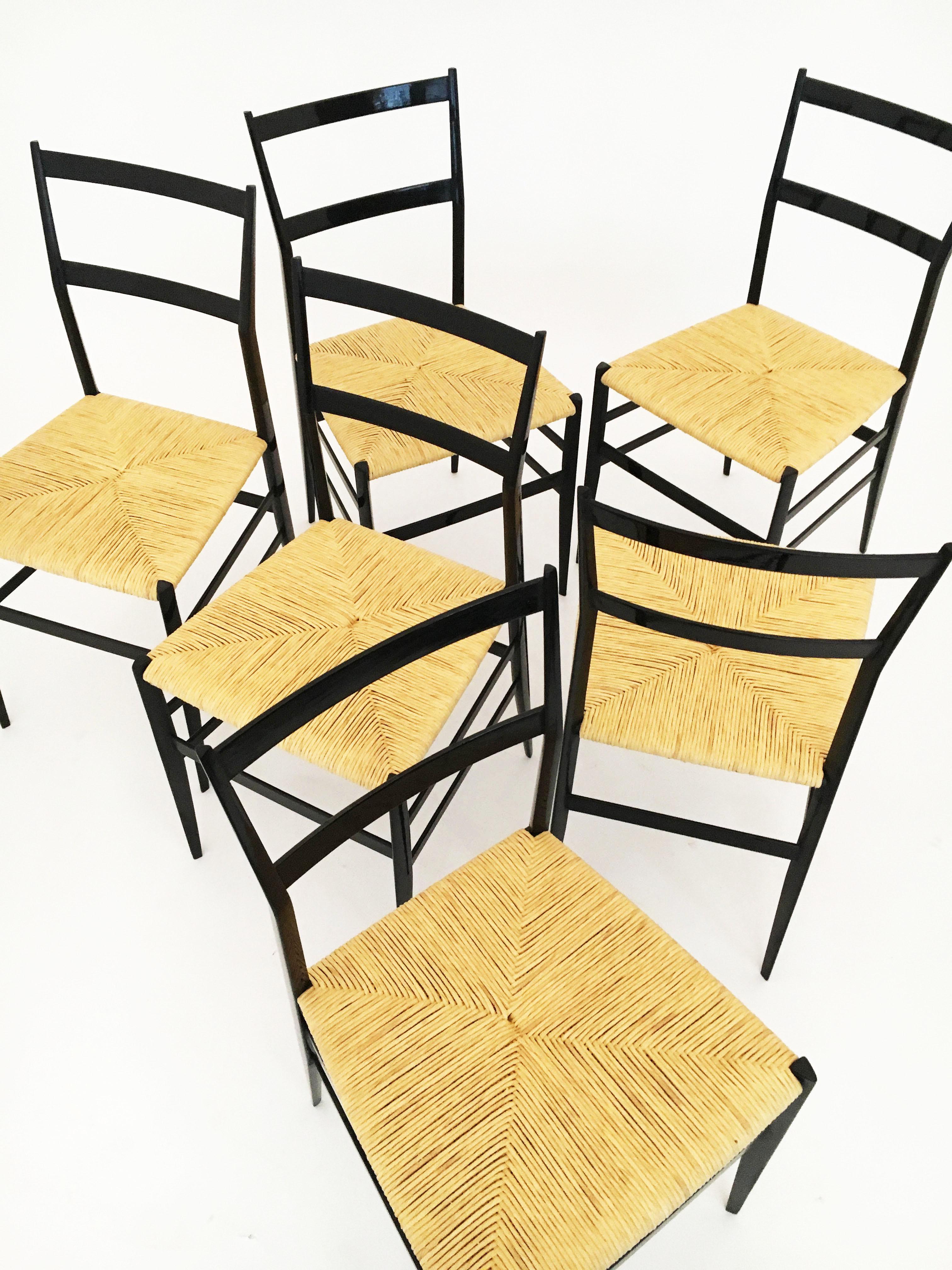 Gio Ponti Superleggera Chairs Set of Six by Cassina, Italy 1958 8