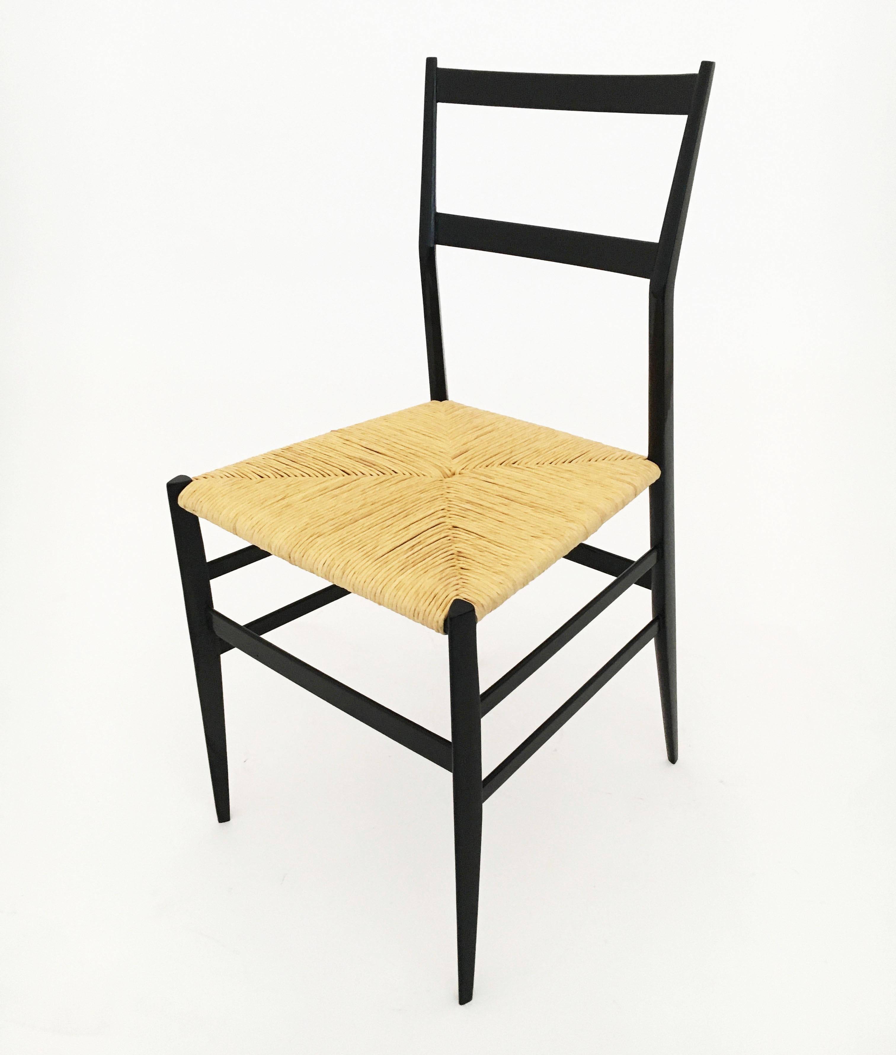 Mid-Century Modern Gio Ponti Superleggera Chairs Set of Six by Cassina, Italy 1958