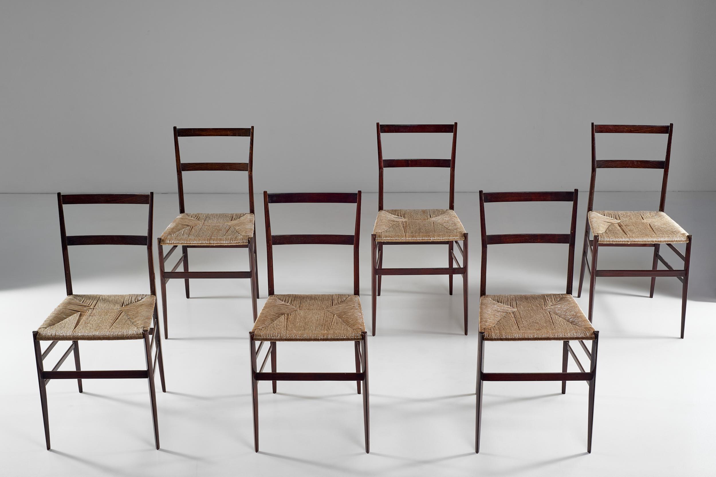 20th Century Gio Ponti Superleggera Set of Six Chairs Italian Design Cassina, 1951