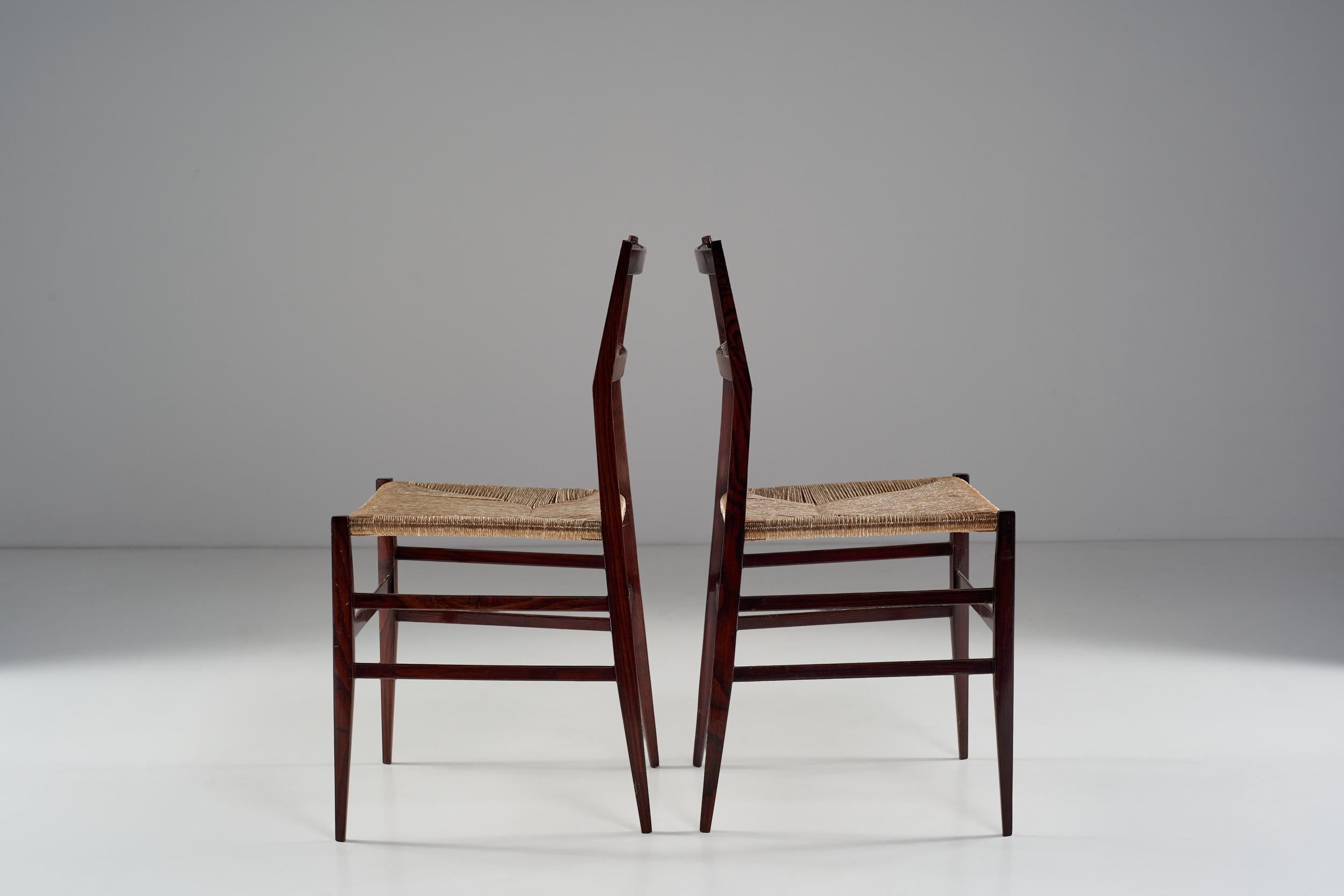 Straw Gio Ponti Superleggera Set of Six Chairs Italian Design Cassina, 1951
