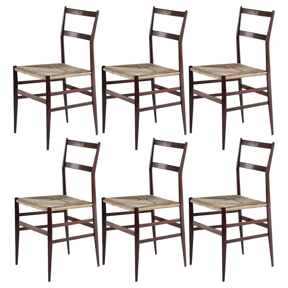 Gio Ponti Superleggera Set of Six Chairs Italian Design Cassina, 1951